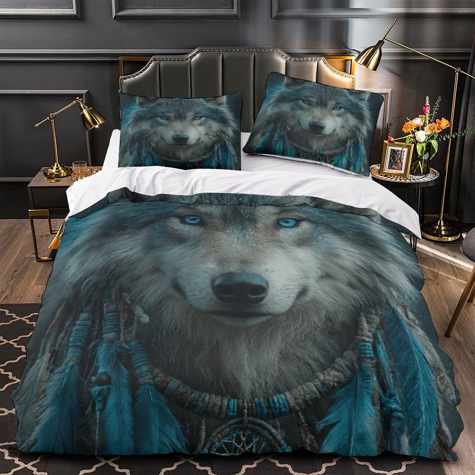 Housse de couette loup 200x200 3D en microfibre avec parure de lit mystique celtique