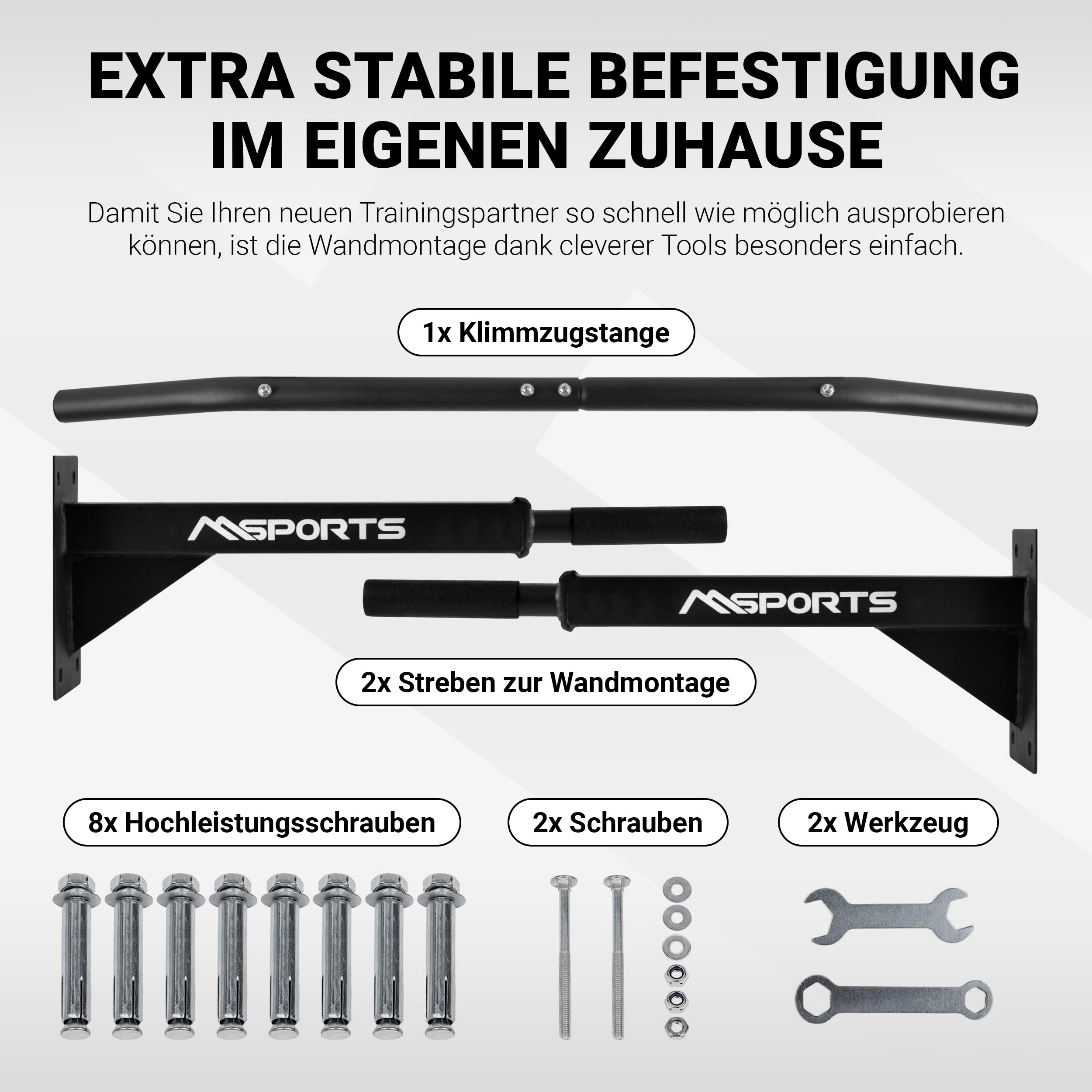 Klimmzugstange für Wandmontage inkl. Montageanleitung und - Zubehör | Reckstange