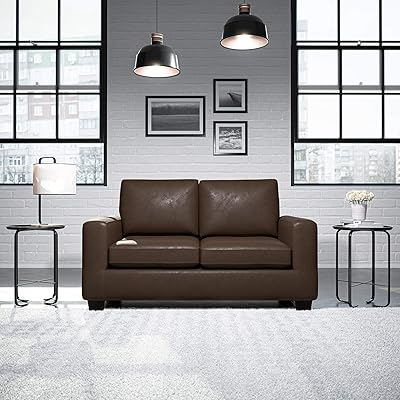 Edenbrook Wasatch Upholstered Loveseat with Track Arms – Mid Century Modern Couch, Loveseat, Oxford Brown