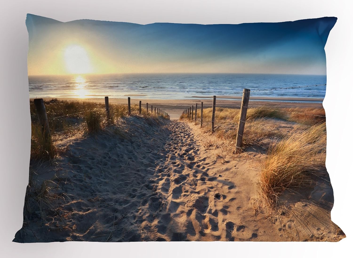 Ambesonne Europe Pillow Sham, Walkway to Beach in North Sea