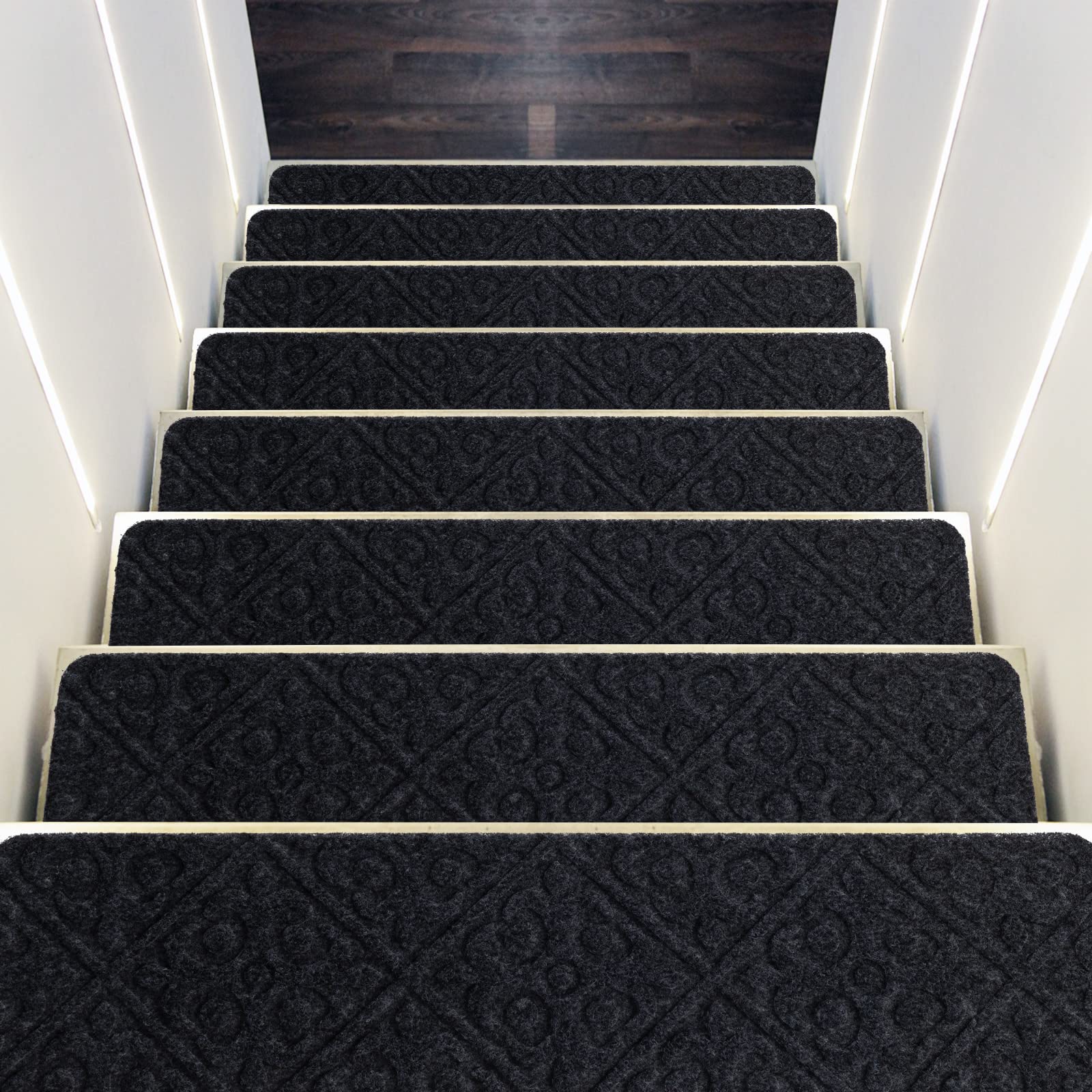 LIFEZEAL 15 Stück Stufenmatten, 76 x 20 cm Treppenschutzmatten für Treppen, Trittschutz für Kinder, Senioren und Haustiere, Stufenteppich Innenbereich mit Aufkleber, Dunkelgrau