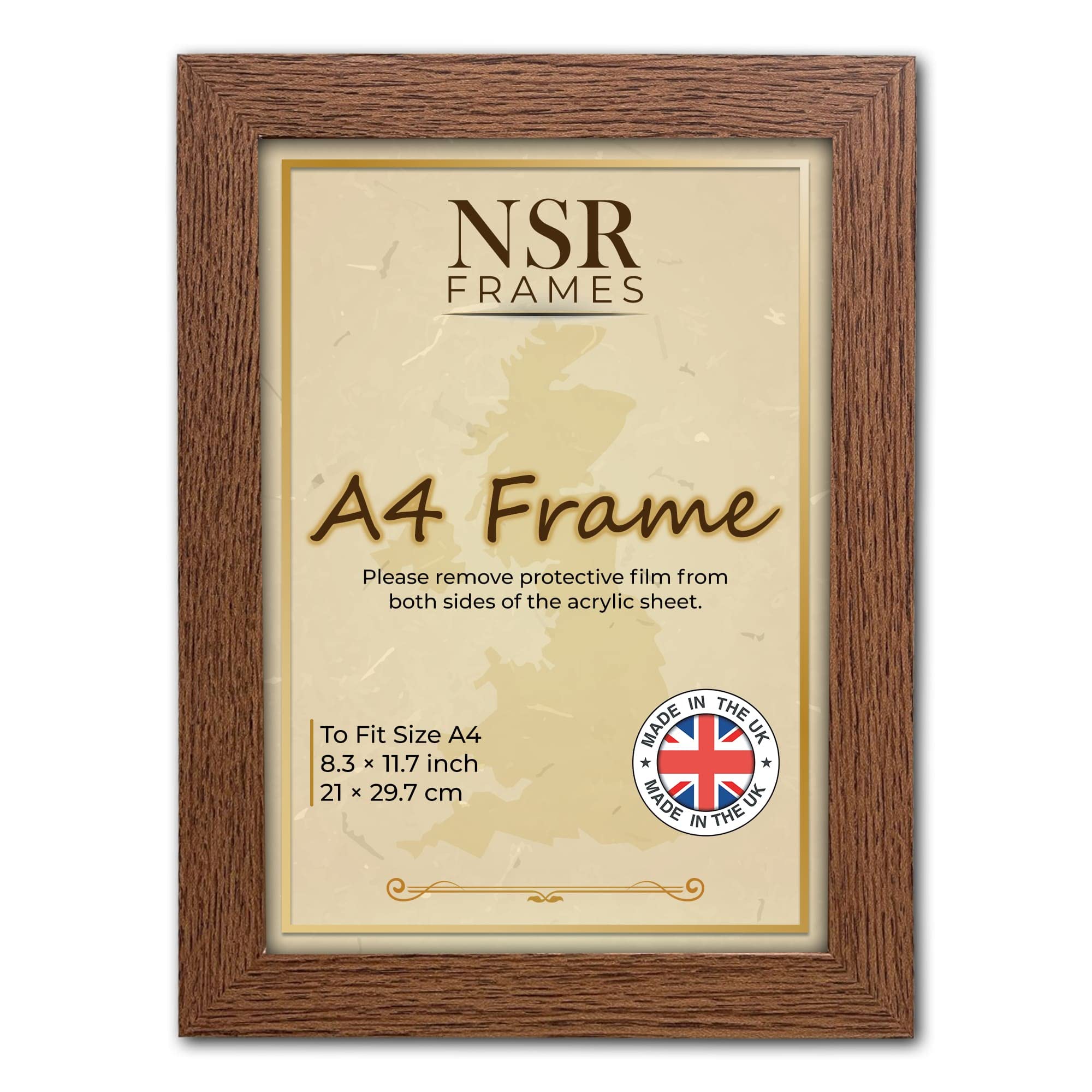NSR A4 Picture Frames, Freestanding and Wall Mountable A4 Dark Oak Flat Shape Photo Frames Perfect as Certificate Frame & Poster Frame