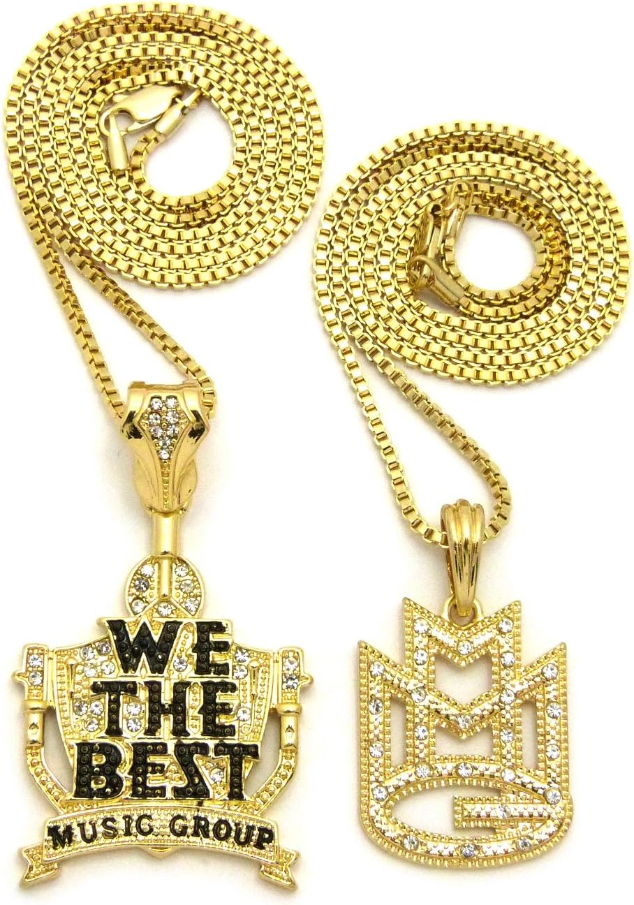 Crescendo SJ INCICED OUT 'MMG' & WE THE BEST PENDANT & BOX CHAINS HIP HOP NECKLACES SET RC2448G