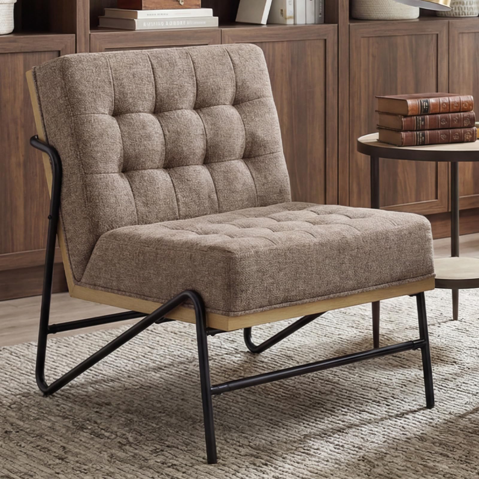 chairus Moderner Akzentstuhl aus Leinen mit Metallbeinen, gepolsterter Loungesessel für Wohnzimmer/Schlafzimmer/Leseecke, Mokka-Braun