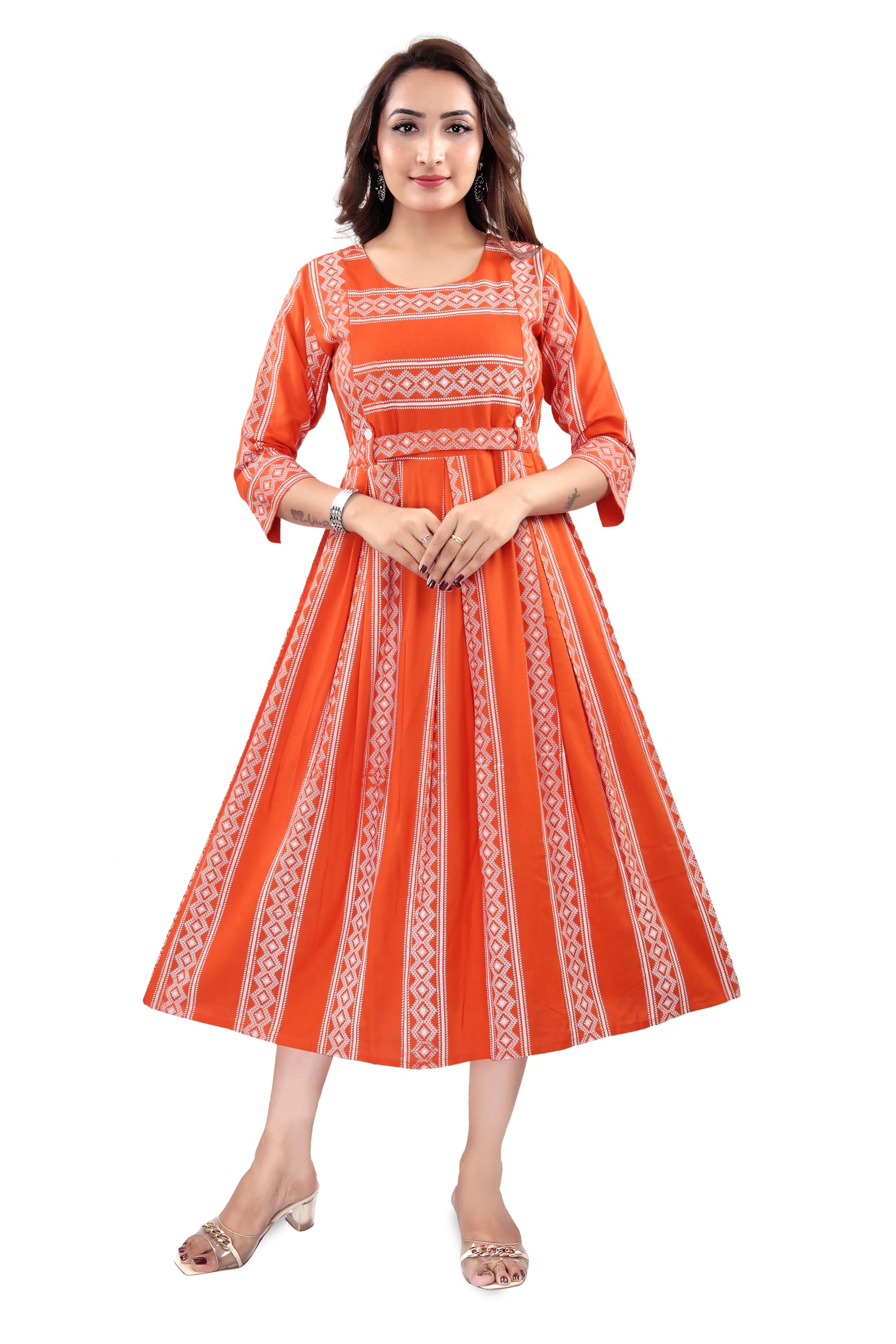 Women's Printed Flared Anarkali Maternity Dress, Feeding Kurti with Zip for Post & Pre Pregnancy-image-14