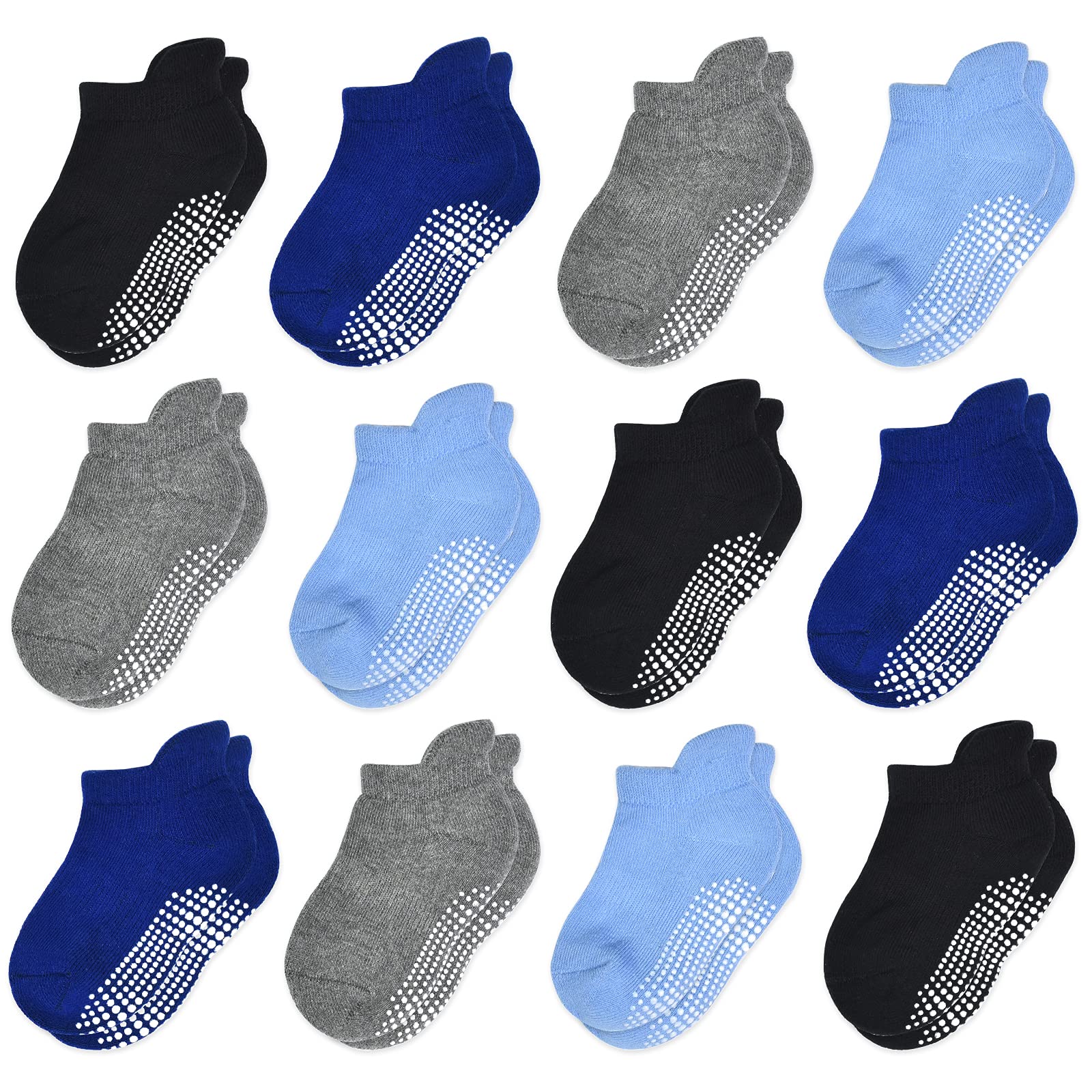 Hycles Unisex Toddler Navy Blue Toddler Grip Socks Baby Boys Girls Ankle Socks With Grips 12 Pairs - Kids Non Slip Anti Skid Socks 3-5 Years