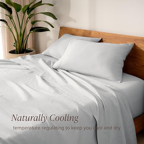 Miniatura 5 de Bare Home Juego de sábanas California King, sábanas lujosas de 100% lino tamaño California King, bolsillos profundos, ajuste fácil, juego de 4