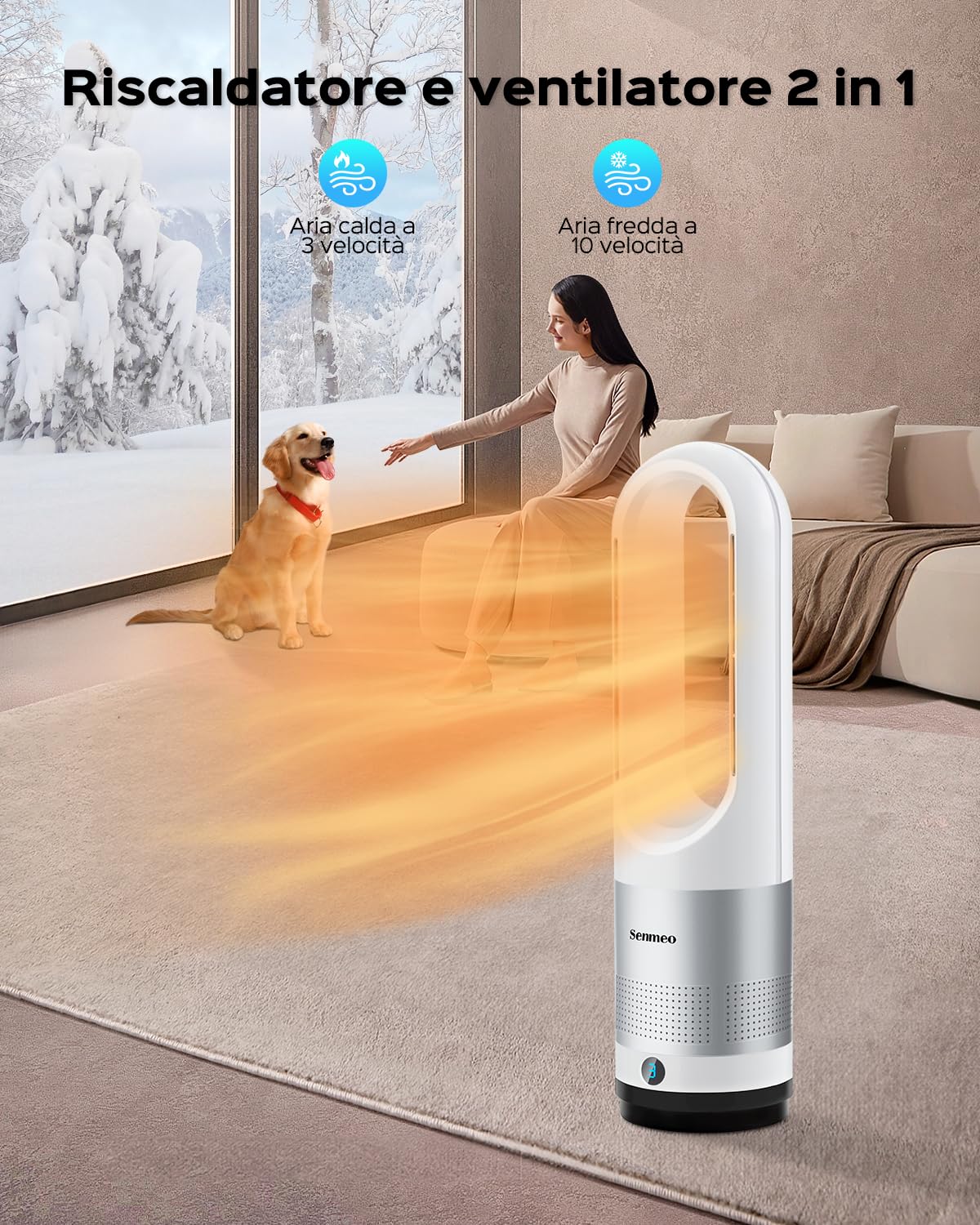 Senmeo Stufetta Elettrica Basso Consumo, 1100W Termoventilatore con Telecomando, Riscaldamento e Raffreddamento, Timer 9 Ore, Protezione Anti-Ribaltamento, Riscaldatore per Camera e Ufficio