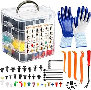 1240Pcs Universal Car Retainer Clips & Fasteners Kit – 32 Sizes Nylon Bumper Fender Rivets Door Panel Clips Plastic Rivets with 10 Cable Ties & Removal Tool for Toyota Ford Benz Chevy