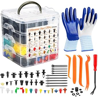 1240Pcs Universal Car Retainer Clips & Fasteners Kit 32 Sizes Nylon Bumper Fender Rivets Door Panel Clips Plastic Rivets with 10 Cable Ties & Removal Tool for Toyota Ford Benz Chevy