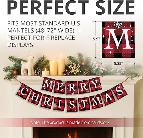 Miniatura 2 de X-Protector Cartel de Feliz Navidad  Cartel de Feliz Navidad a cuadros de búfalo para chimenea  Decoraciones navideñas de interior de primera