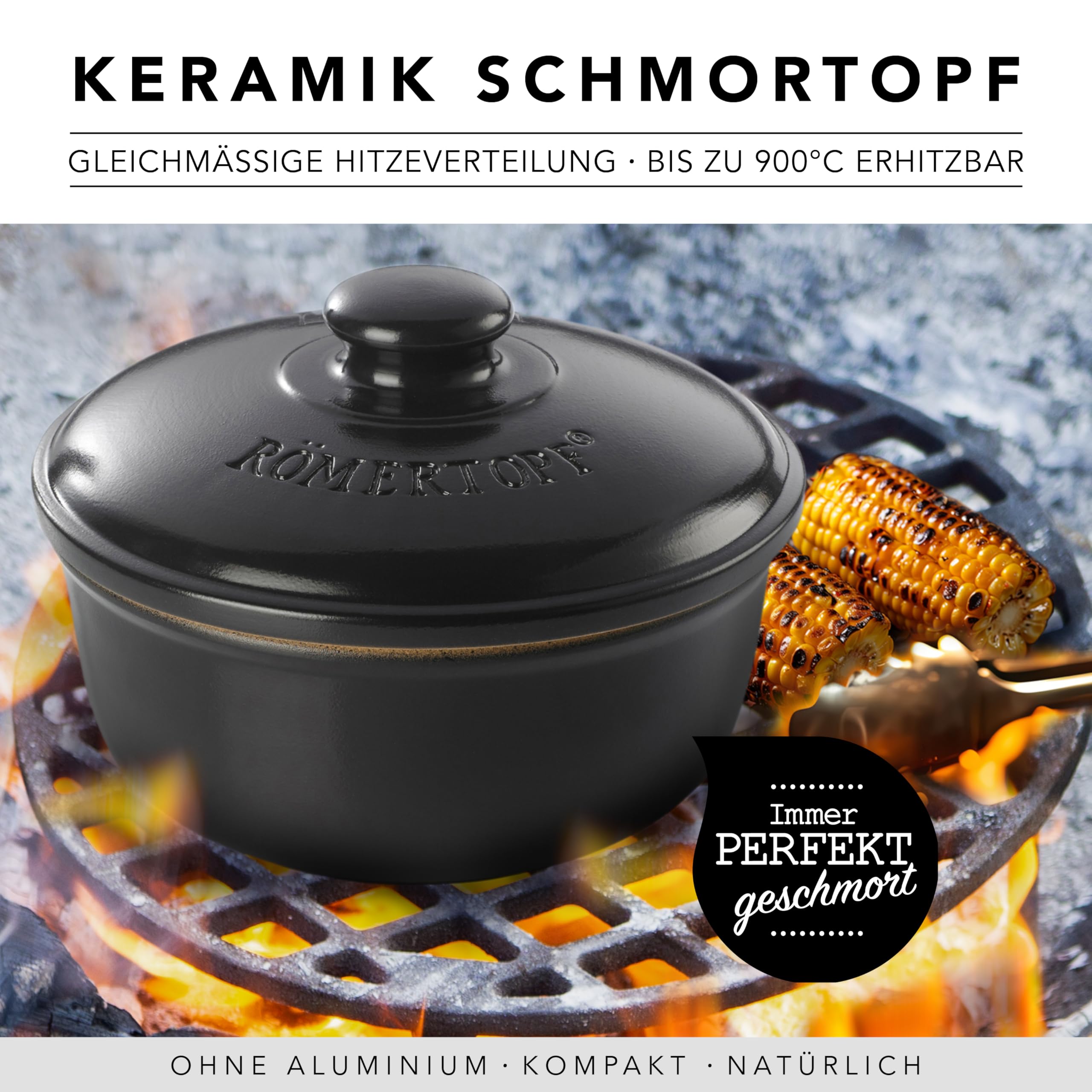 Römertopf BBQ Schmortopf 2 L Naturton Ø 23,2 cm für Grill und Ofen