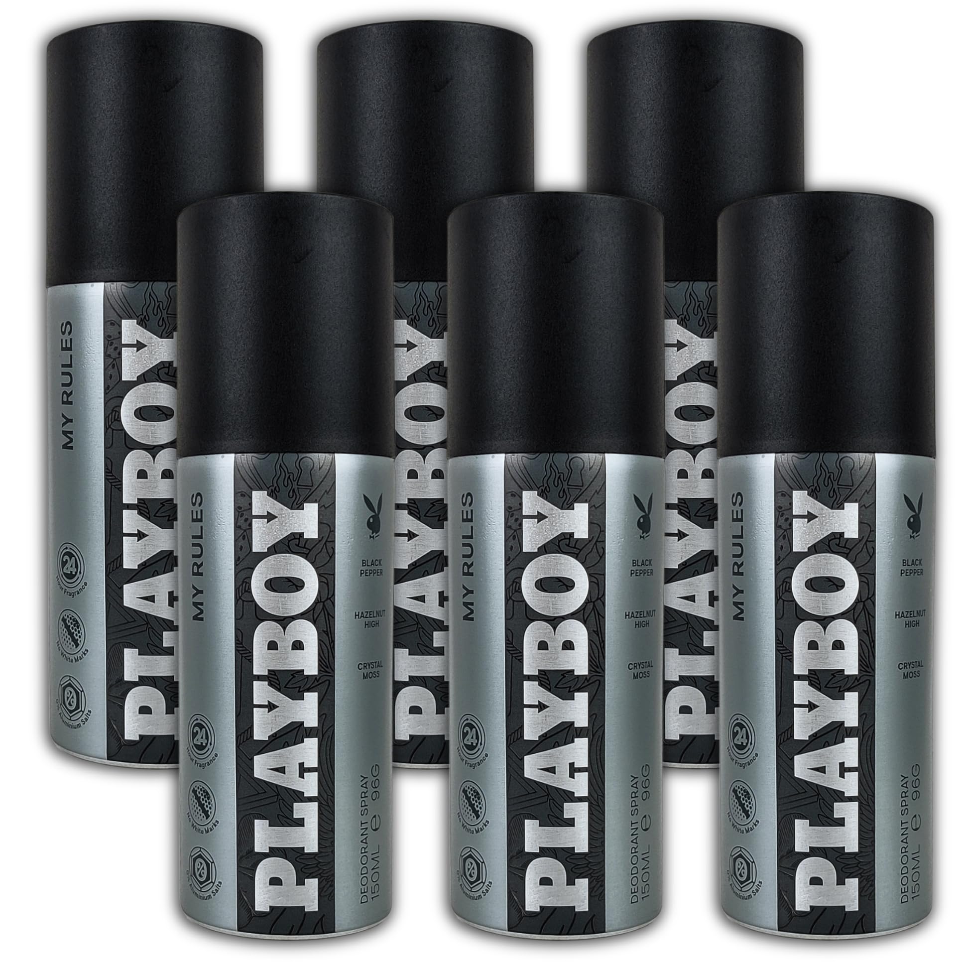 PLAYBOY My Rules Dezodorant w sprayu, 6 sztuk, 6 x 150 ml