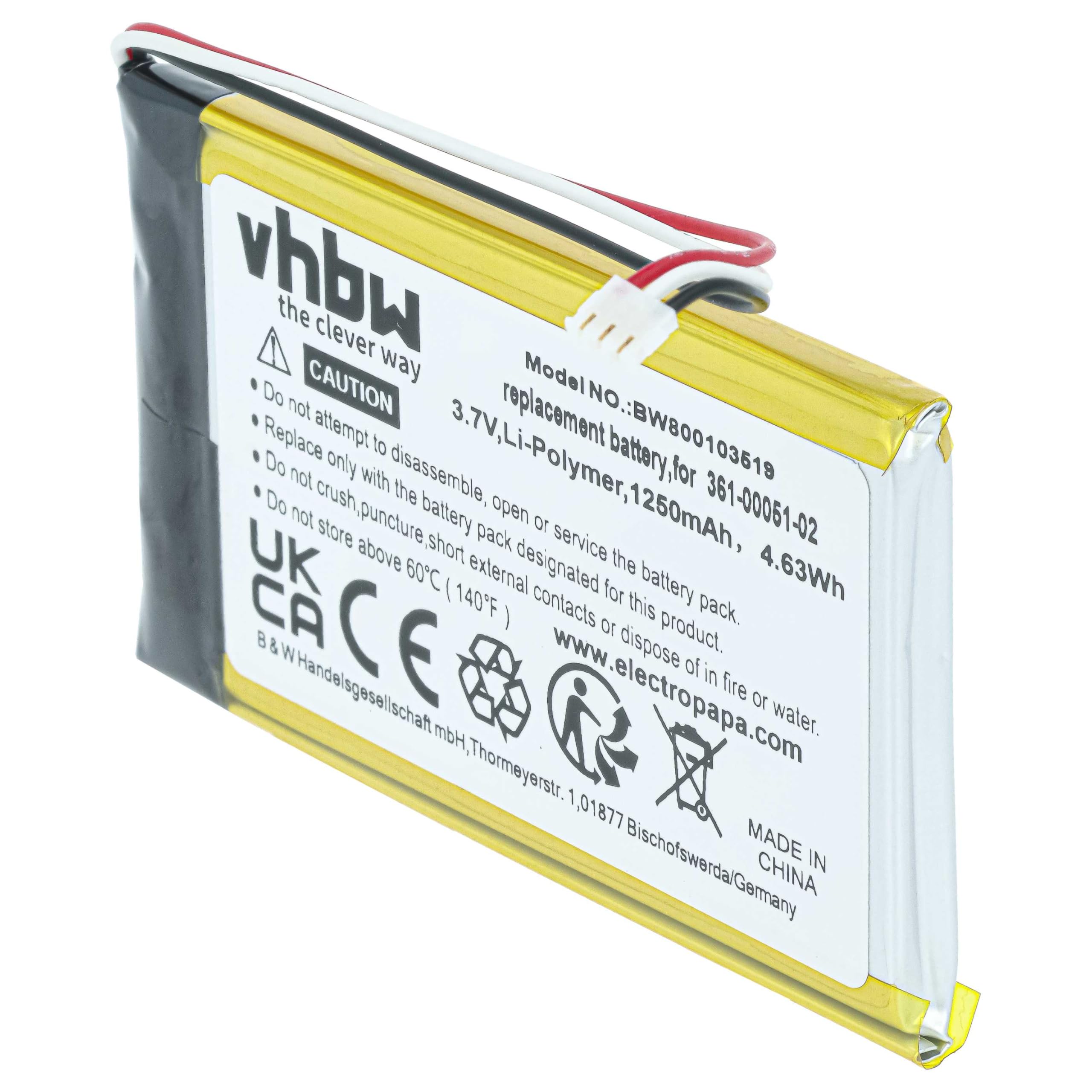 vhbw Bateria zamienna do Garmin 361-00051-01, 361-00051-02, 361-00051-00 do nawigacji GPS (1250 mAh, 3,7 V, Li-Ion)