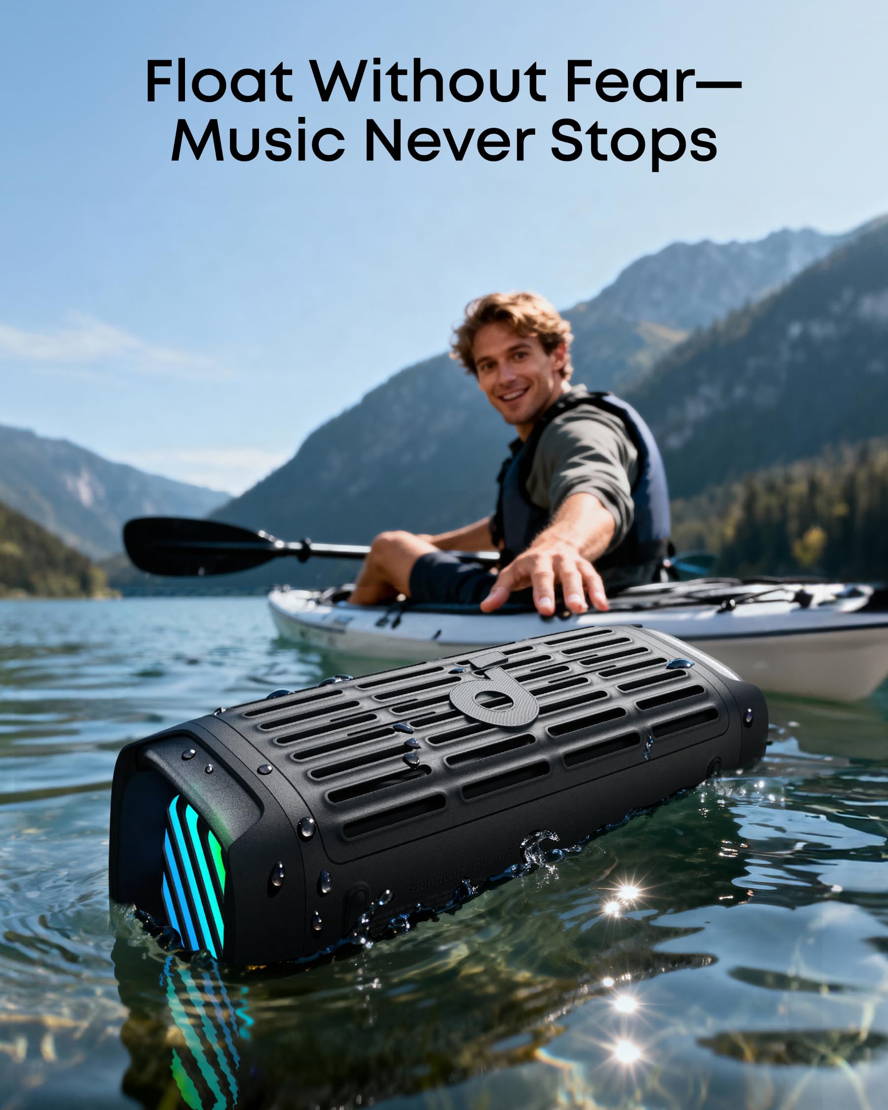 Soundcore Boom 3i de Anker, Altavoz Bluetooth de Exterior, IP68, Flotante, Resistentes al Agua Salada, BassUp 2.0, Altavoz portátil de 50 W, Bluetooth 5.3, 16 h, TWS, Kayak/Pesca/Camping