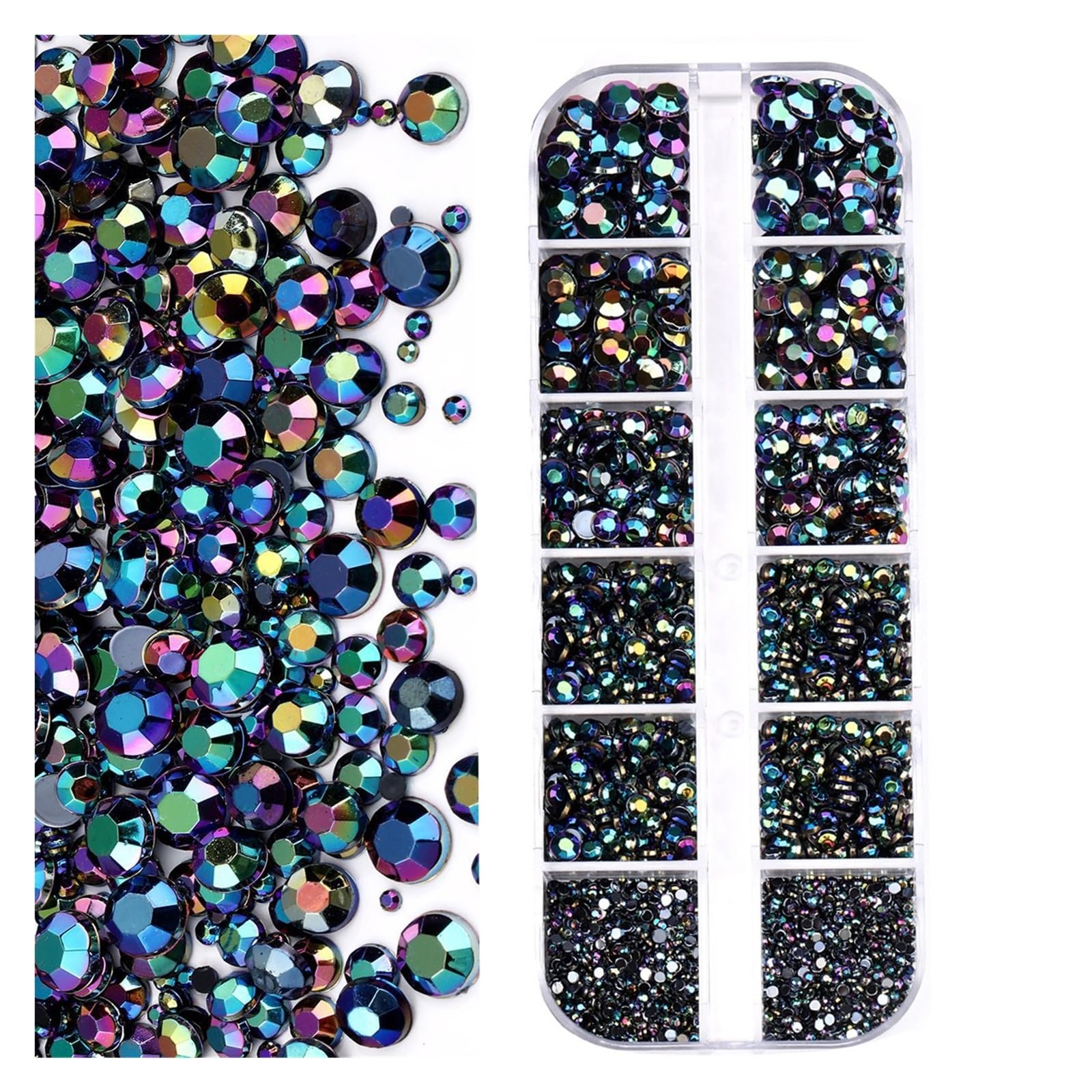 Mixed Glitter Nail Rhinestones 2mm Mini Acrylic Flatback 12 Grids Manicure