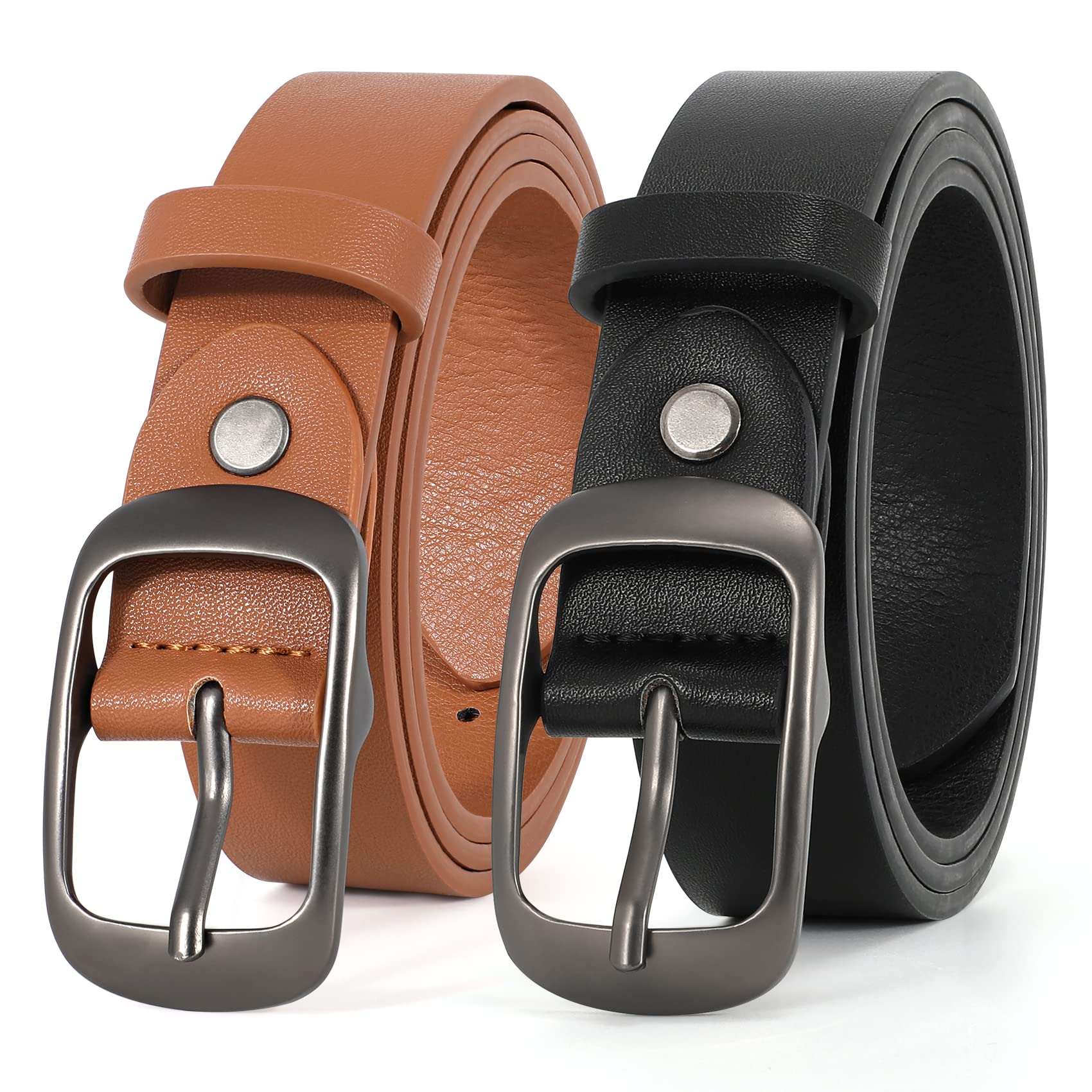 XZQTIVE 2 Pack Women Plus Size Leather Belts Fashion Cowhide Waist Belt with Solid Pin Buckle for Jeans Pants Dress