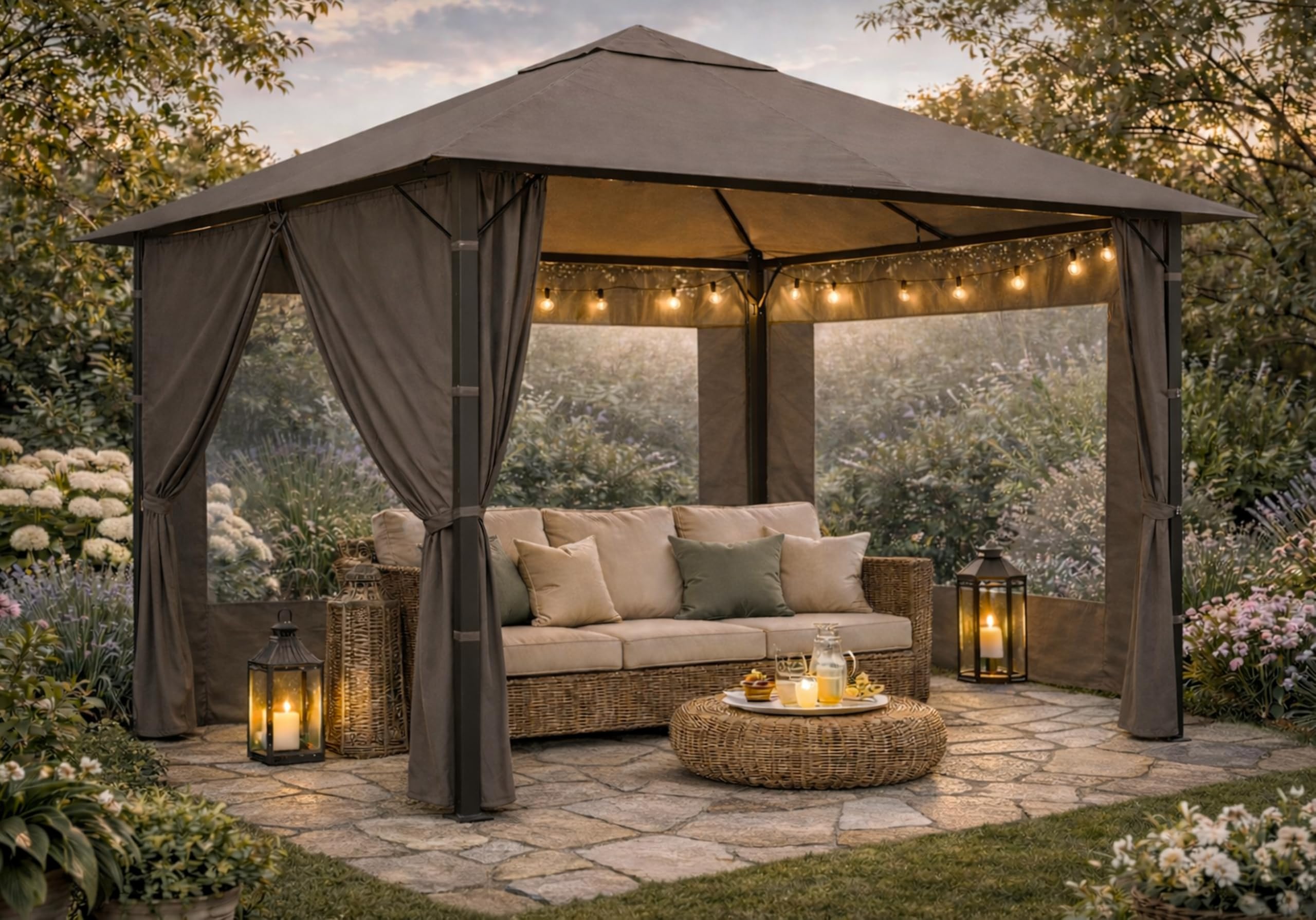 QUICK STAR Toit de Rechange 250 g pour pavillon de Jardin 3 x 3 m Taupe/Gris Beige RAL 7006 Antique