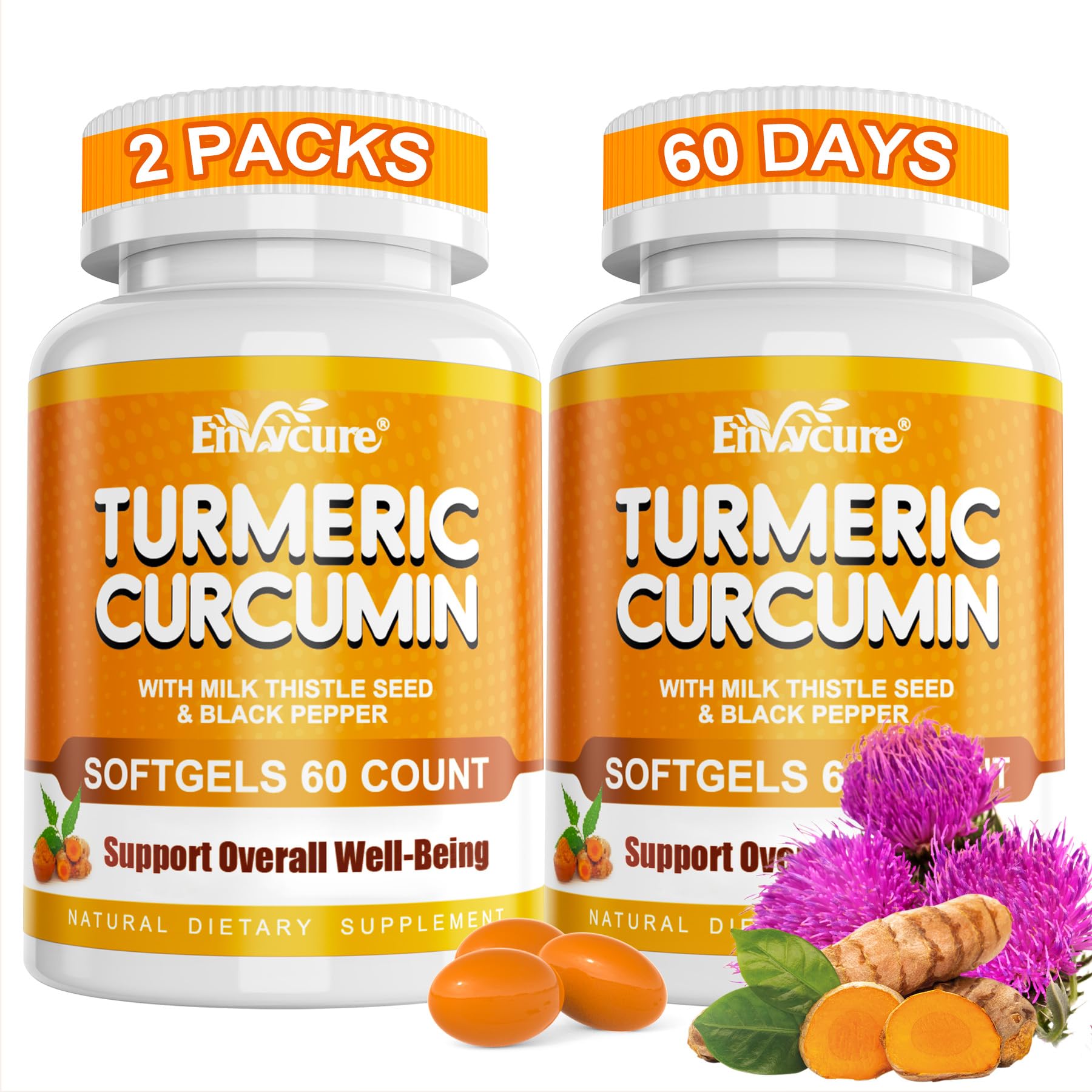 (2 Pack) Turmeric Curcumin Softgels 1200mg with BioPerine 95% Curcuminoids - Joint, Immune Support & Anti-Inflammation| Extra Strength Turmeric Curcumin Complex Antioxidant Supplement | 120 Softgels