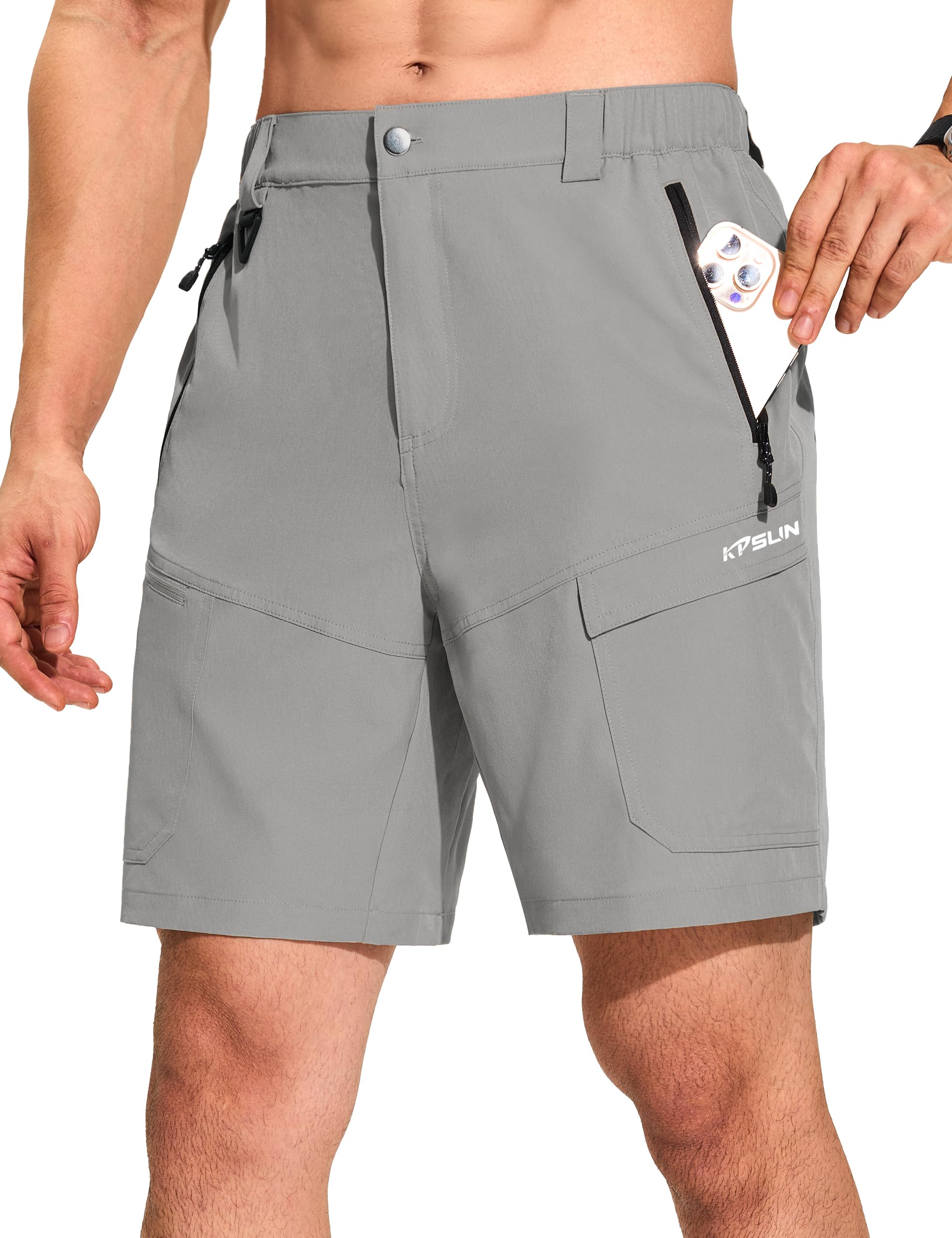 KPSUN Mens 7 Hiking Cargo Shorts Lightweight Quick Dry Tactical Golf Shorts with Zipper Pockets for Fishing Camping