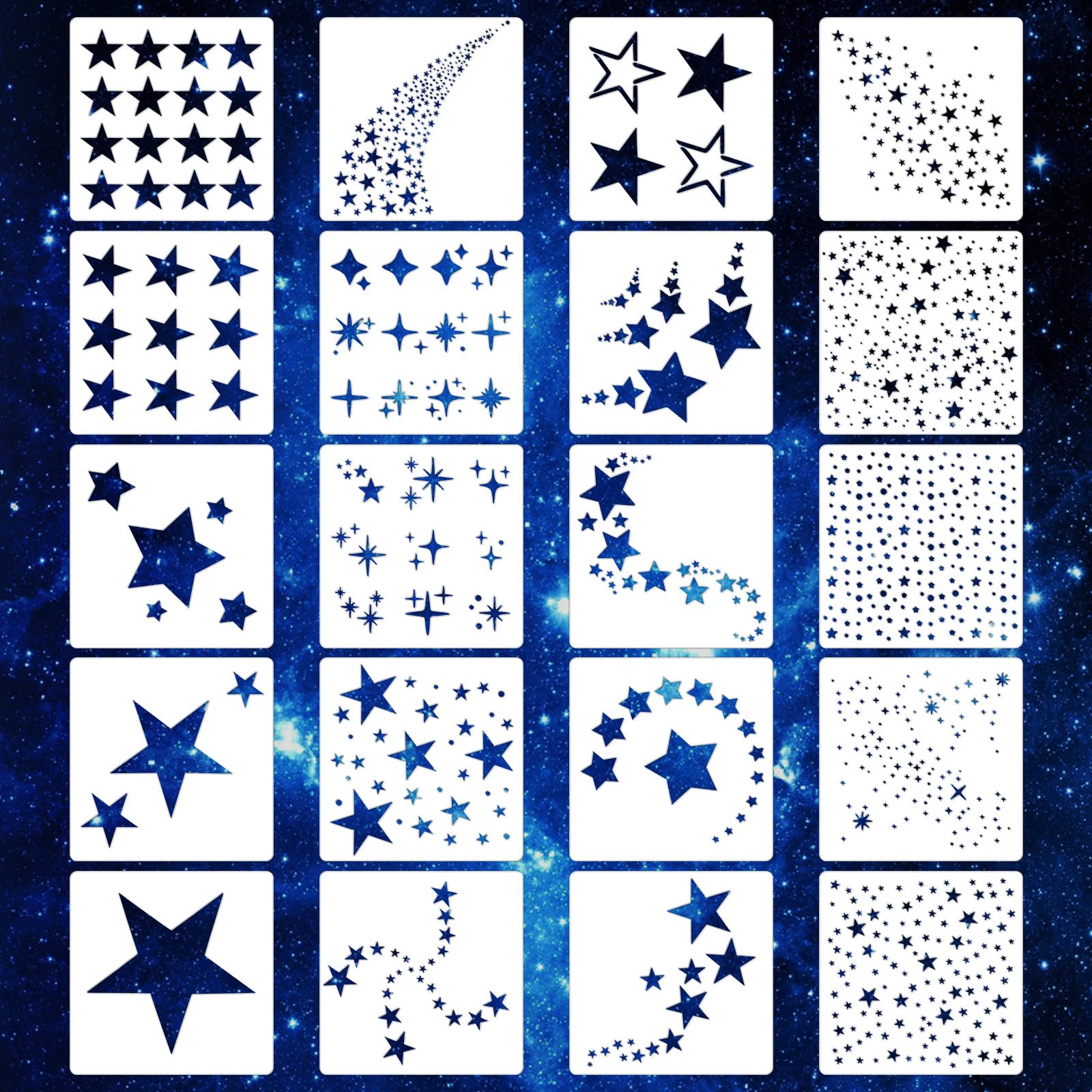 20Pcs Star Stencils for Painting, Reusable Large Star Stencils for Crafts