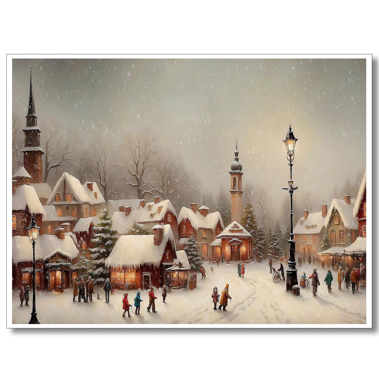 Huabsad Landscape Prints03 Vintage Christmas Canvas Wall Art Retro 19Th Century Snow Winter Village Landscape Famous Oil Painting Art Work Prints Farmhouse Aesthetic Wall Decor 12X16in Unframed