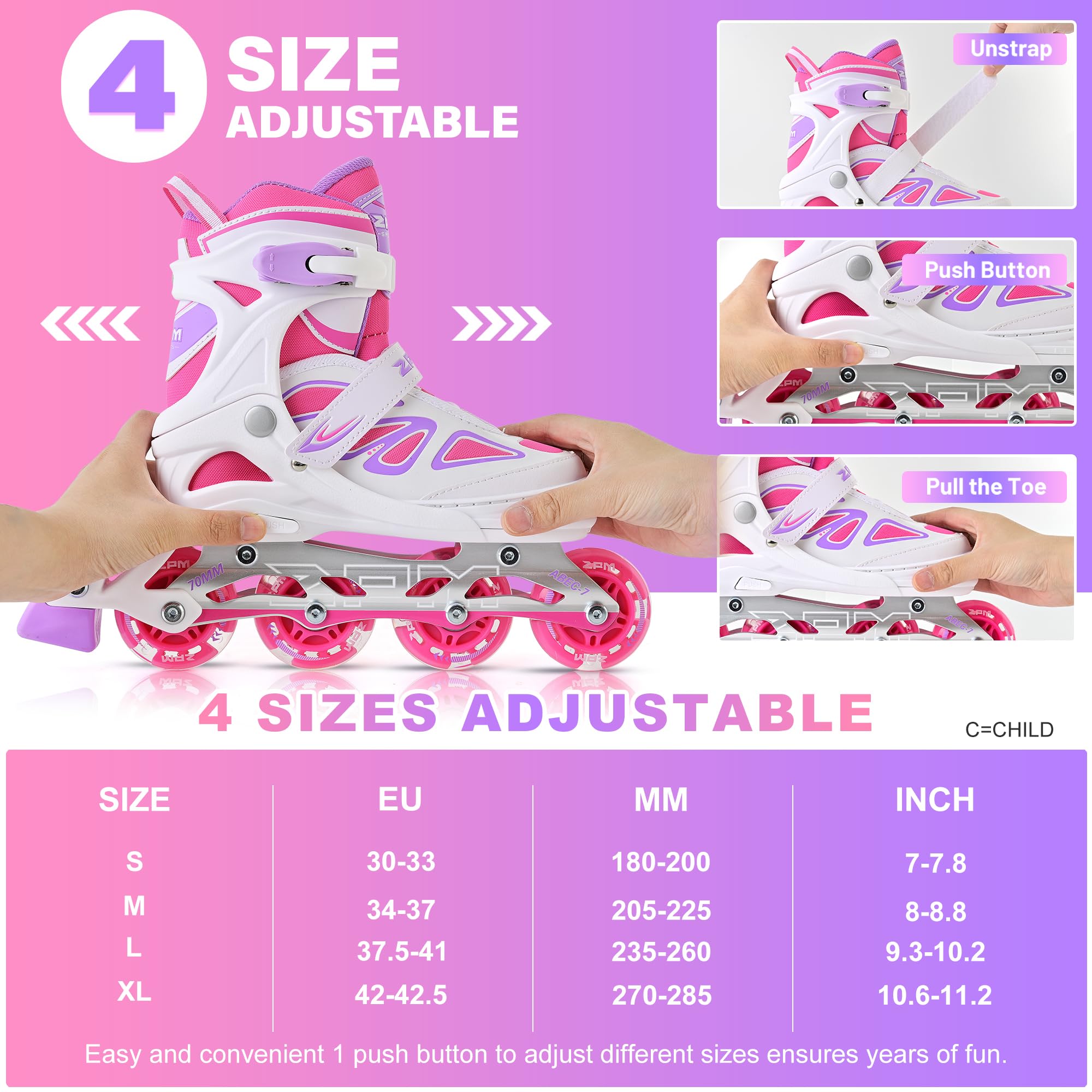 2PM SPORTS Brice Pattini in Linea Regolabili, Divertente Inline Skates per Bambina e Bambino e Bambini e Ragazzi