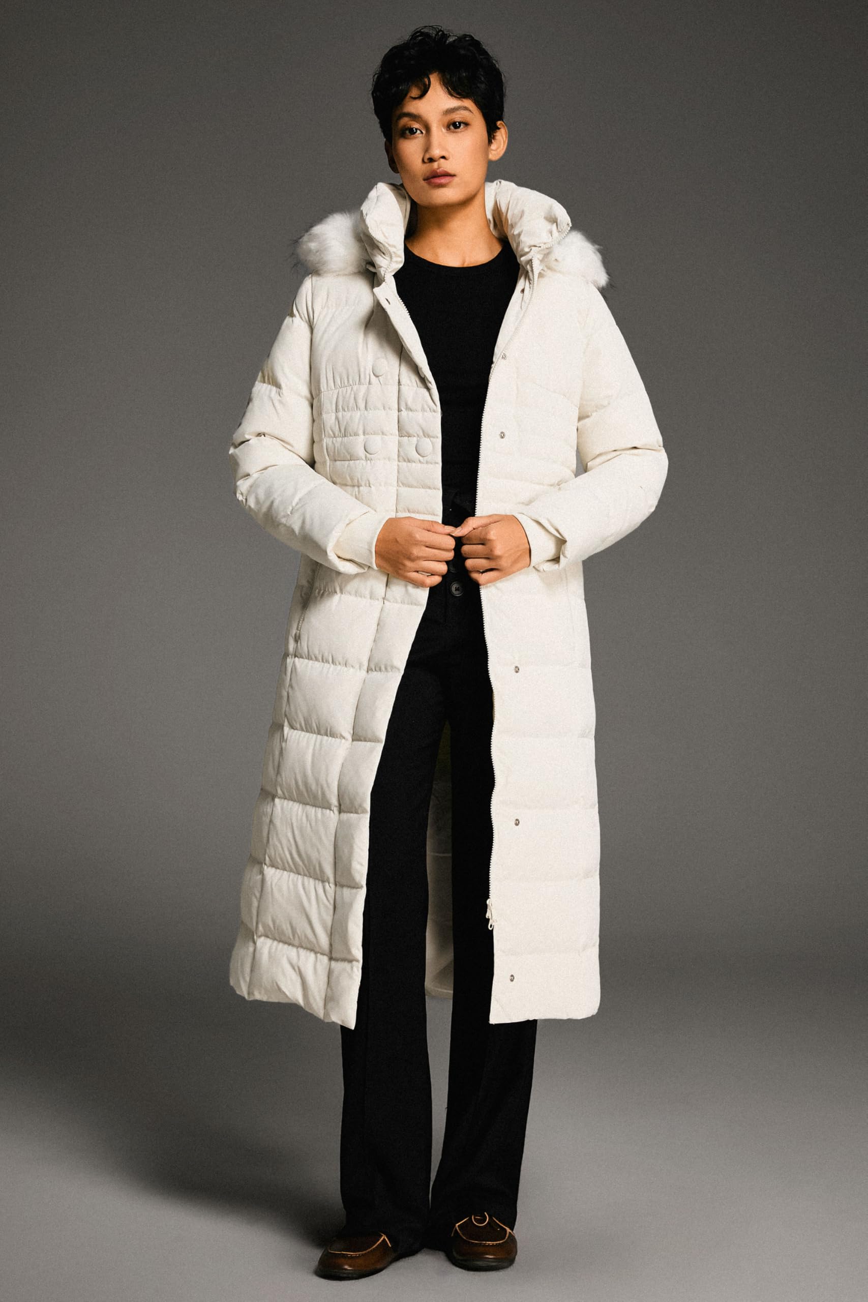 OROLAY Piumino da Donna con Cappotto Lungo Maniche Raglan con Cappuccio in Pelliccia