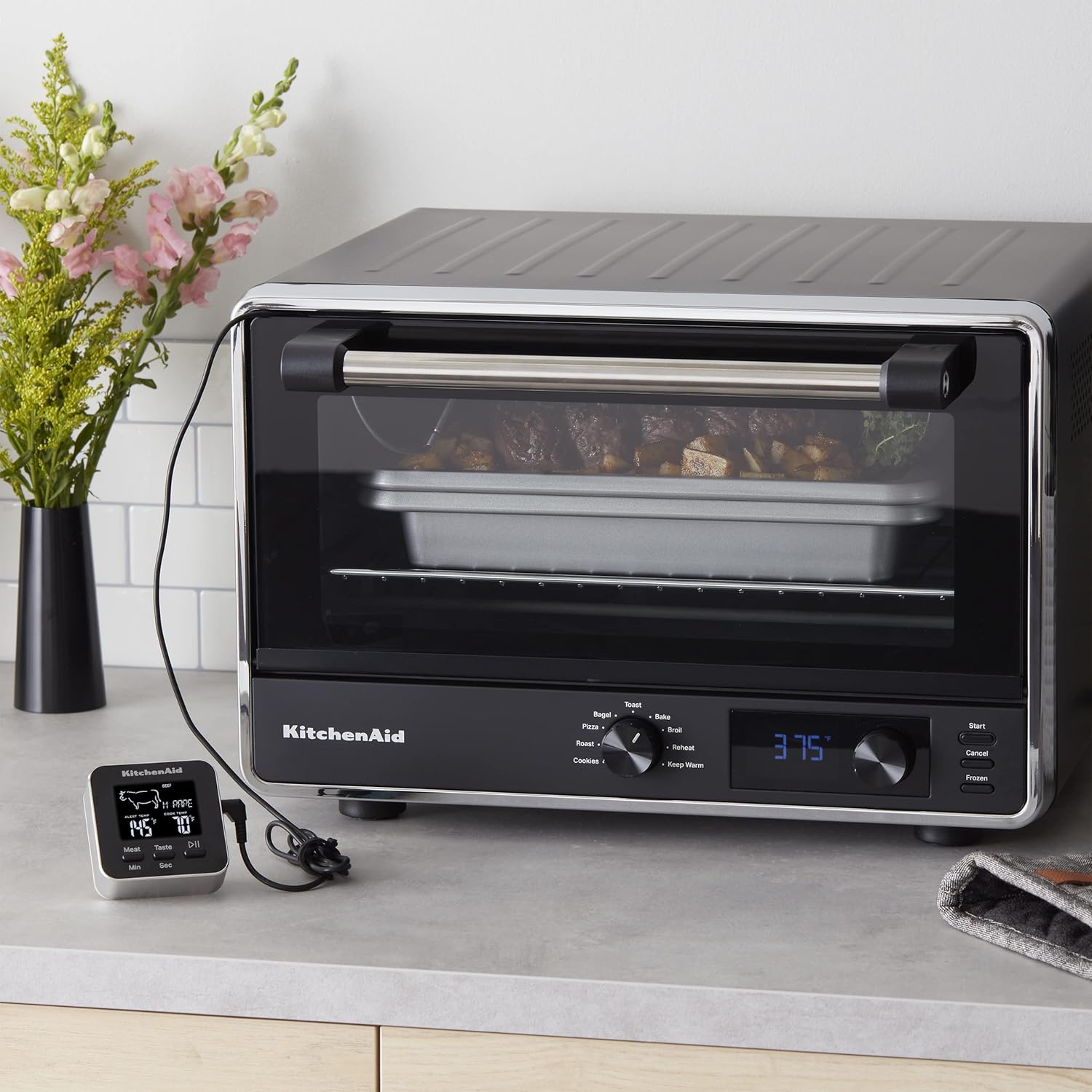 KitchenAid thermometer monitoring food in an oven