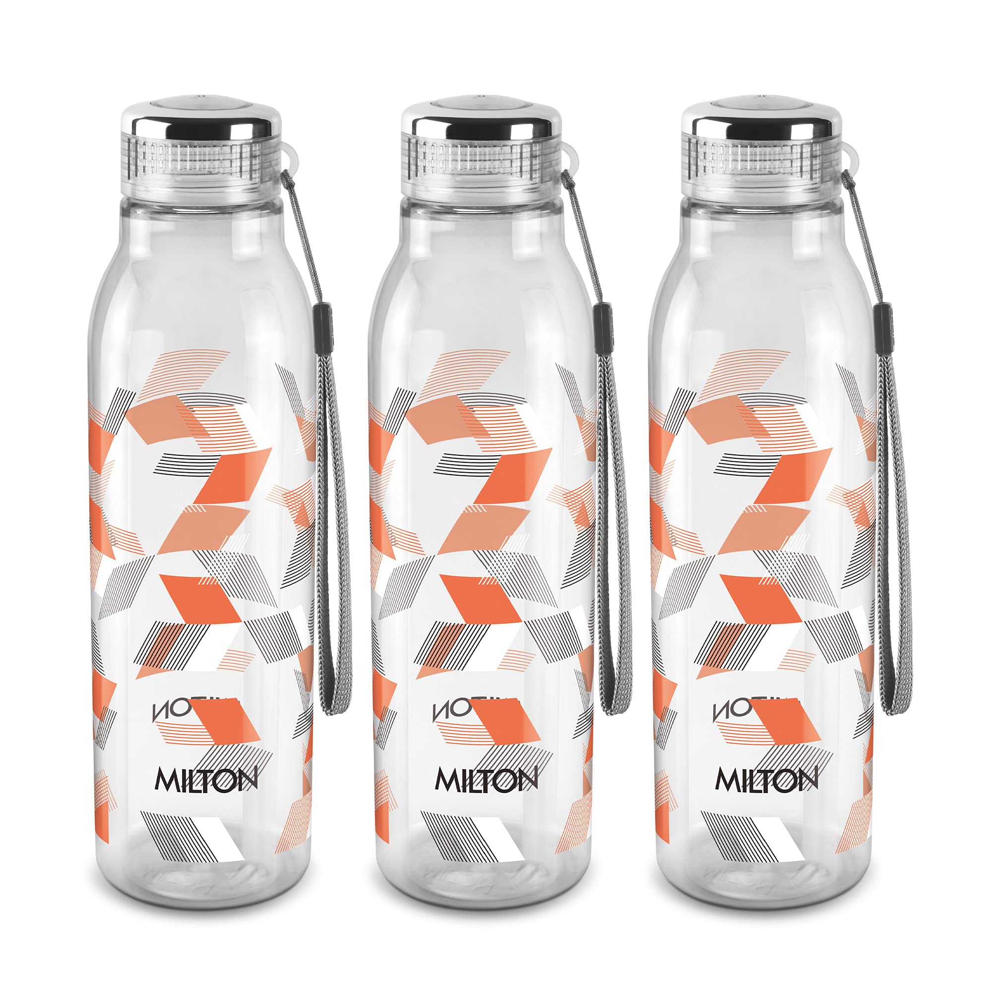 MILTON Helix 1000 Pet Water Bottle, Set of 3, 1 Litre Each, Orange, Reusable Plastic Fridge Bottle, BPA Free and Leak Proof Bottles for Travel, Work