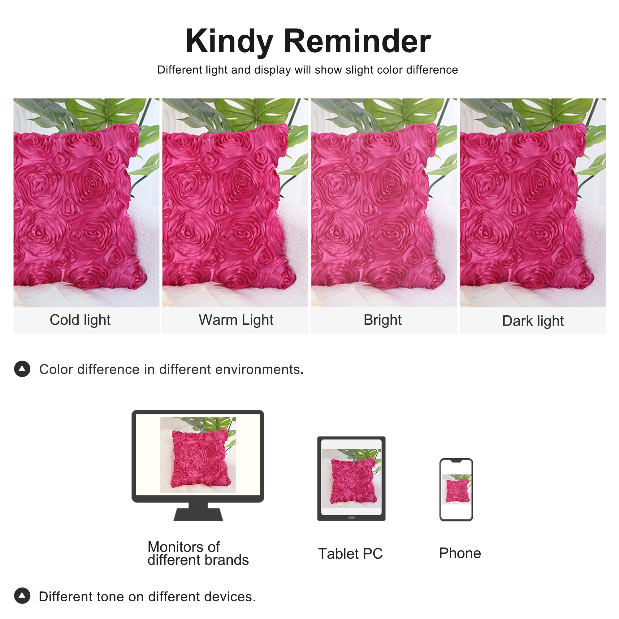 Juego de 2 fundas de almohada con diseño de flores 3D, románticas fundas de cojín decorativas de satén, funda de almohada con rosas estéreas, para cama, sofá, 16 x 16 pulgadas, color 8