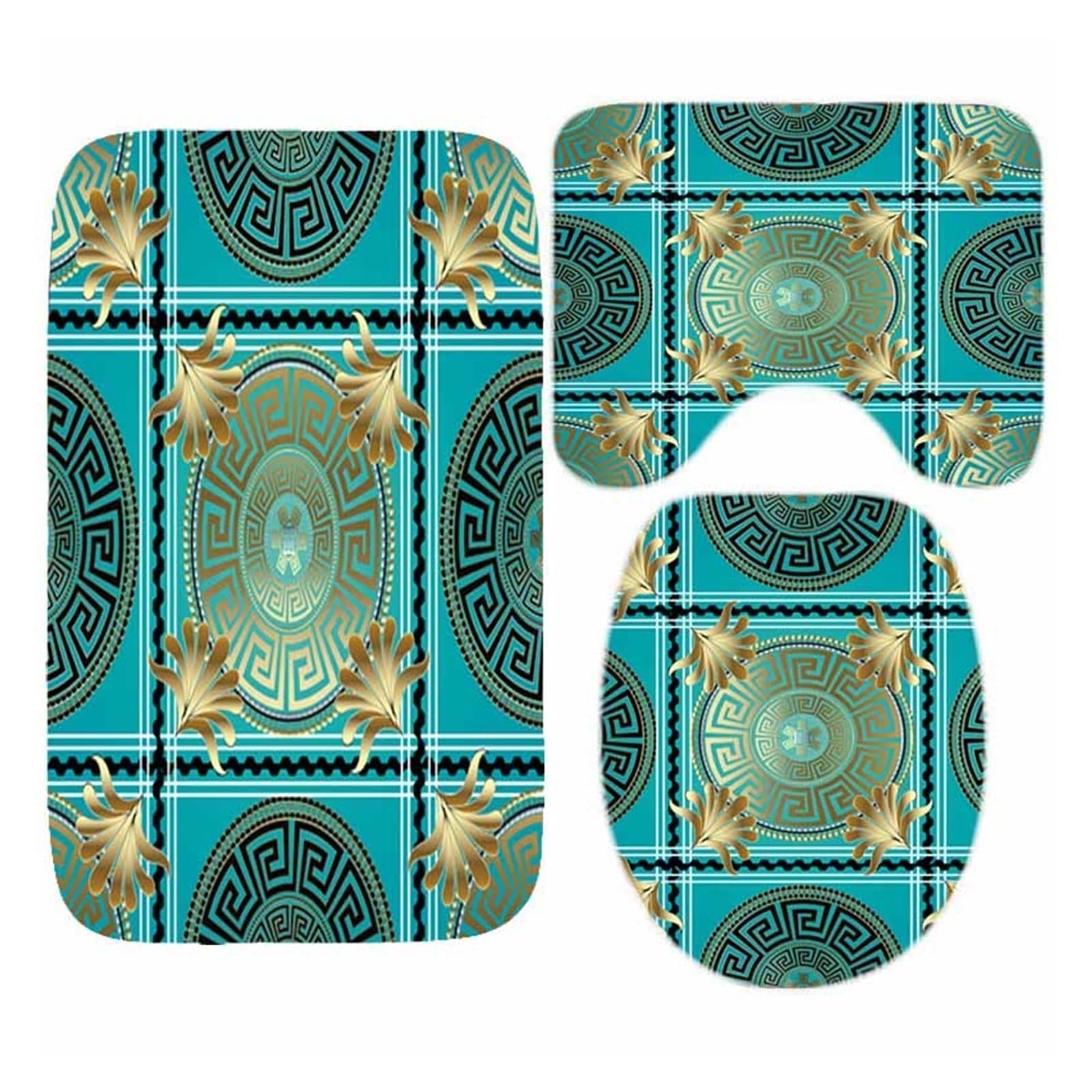 GSJNHY Pattern Shower Curtain and Rug Set Abstract Geometric Bathroom Mats Rugs Toilet Decor Mat (Color : YLQ3046-3PCS Set36)