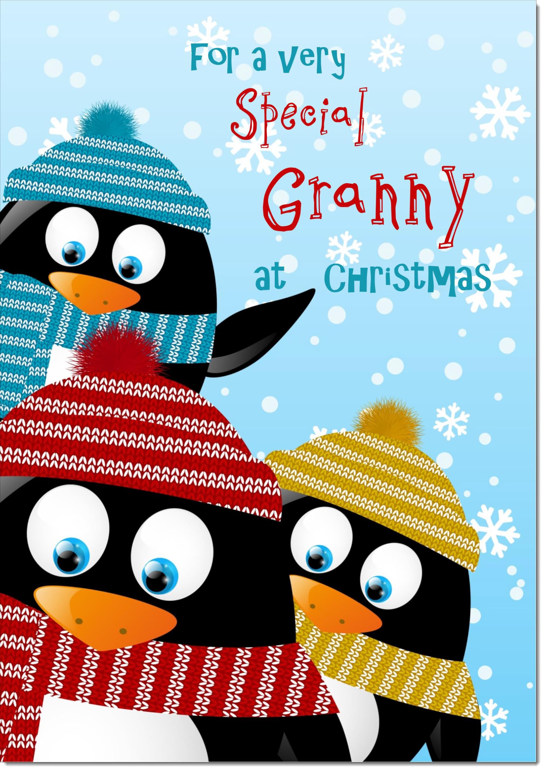 doodlecards Granny Christmas Card Three Penquins Large A4 Size Christmas Card for Granny with Plain Envelope