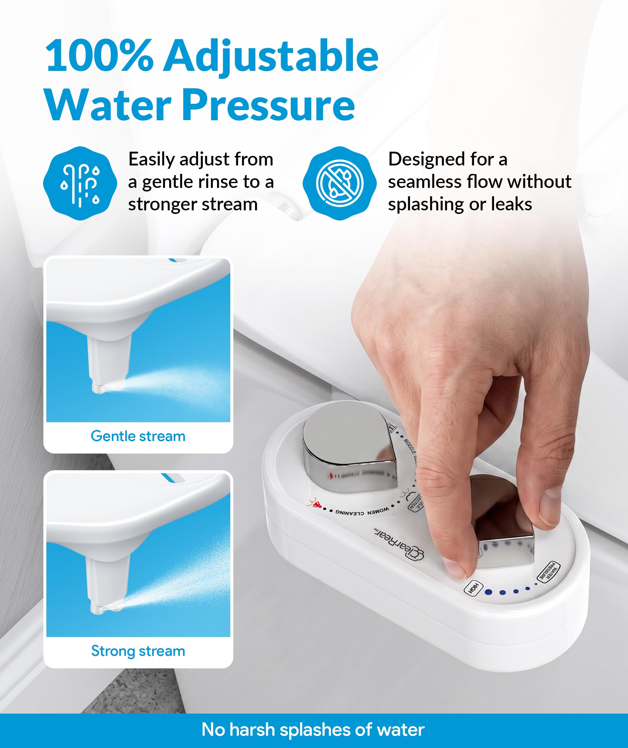 Clear Rear Bidet do toalety - samoczyszcząca deska sedesowa z podwójną dyszą z regulowanym ciśnieniem wody - łatwa instalacja - higieniczne akcesoria toaletowe - bidet FSA HSA