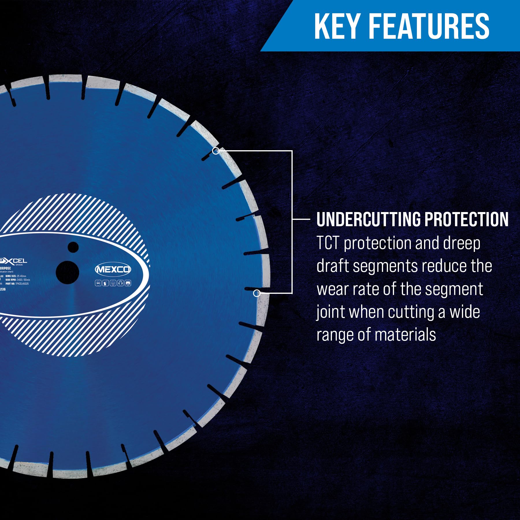 Mexco Tri-Purpose Diamond Blade 450mm XCEL Grade, Superior, High-Performance Multi-Material Cutting Disc for Concrete Asphalt - Image 3