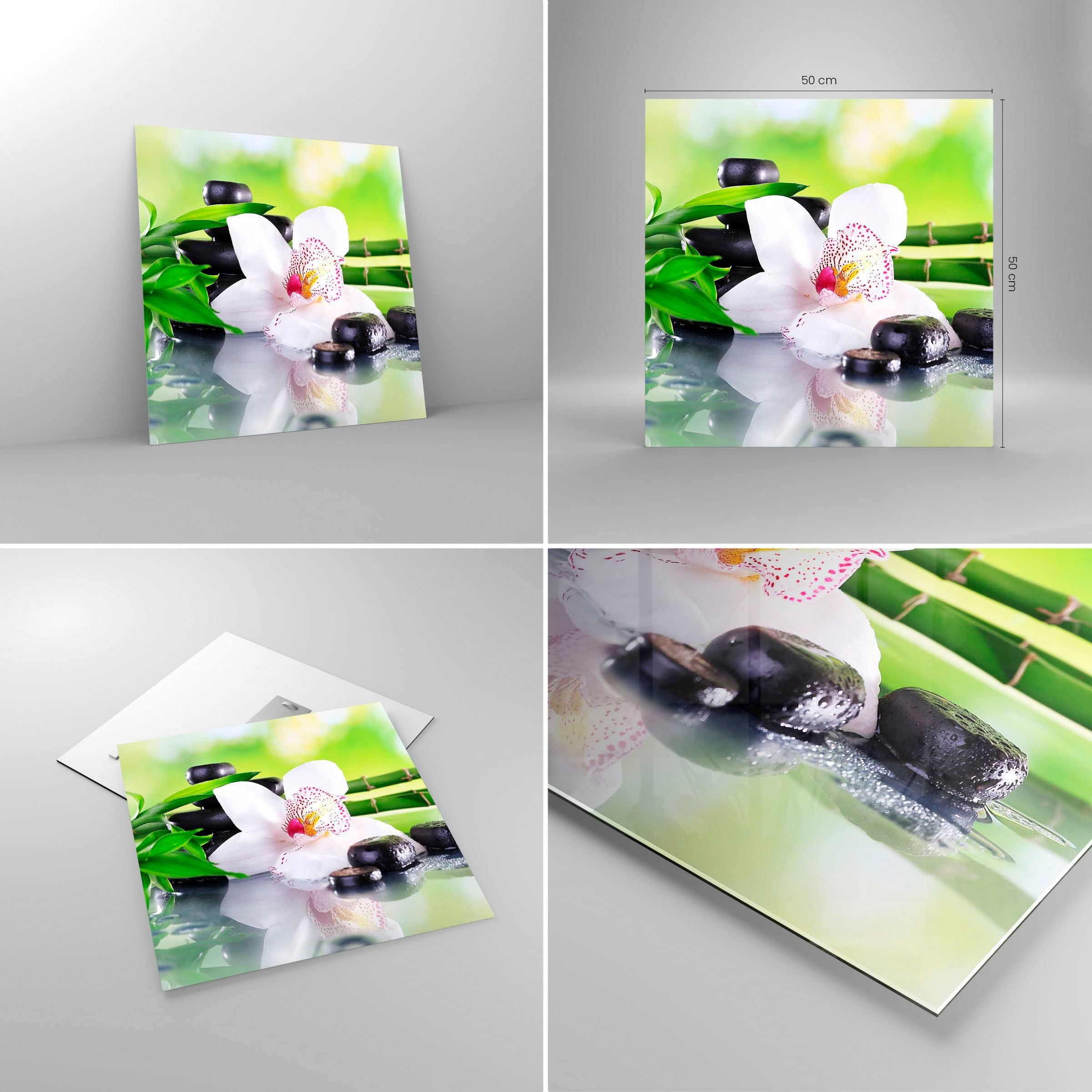 Deco Cadre Salon fleur d'orchidée Moderne Impression sur Verre 50x50cm Image Tableau en Verre Decoration Murale Chambre Cuisine Carré Art Wall Decor Petit Tableaux Decoratifs Muraux GAC50x50-3659