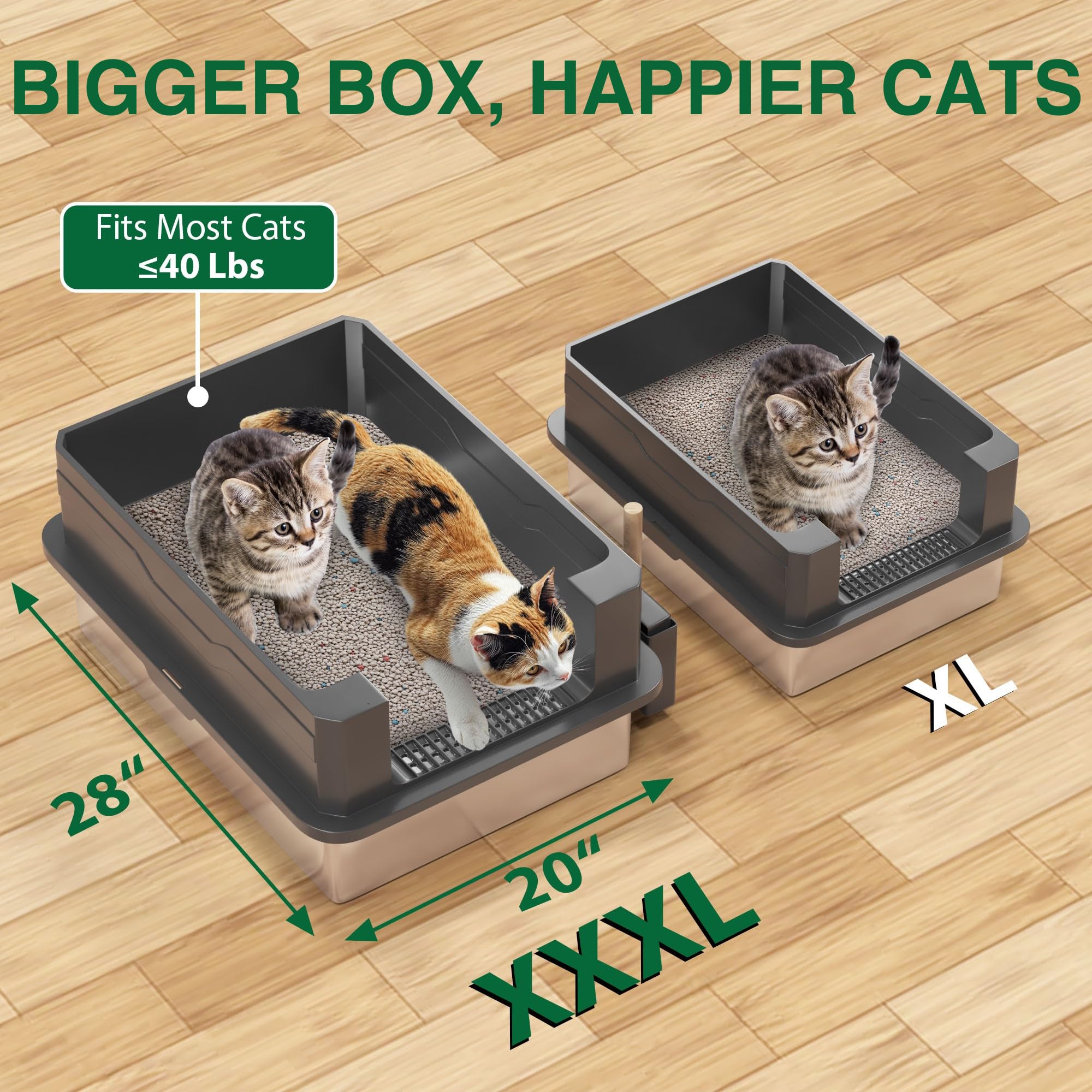2-Pack XXXL Stainless Steel Cat Litter Box – Extra Large 28" L x 20" W with High Sides & Lid, Non-Stick, No Odor, Leak-Proof Metal Boxes for Large & Multiple Cats, Easy to Clean - image 2