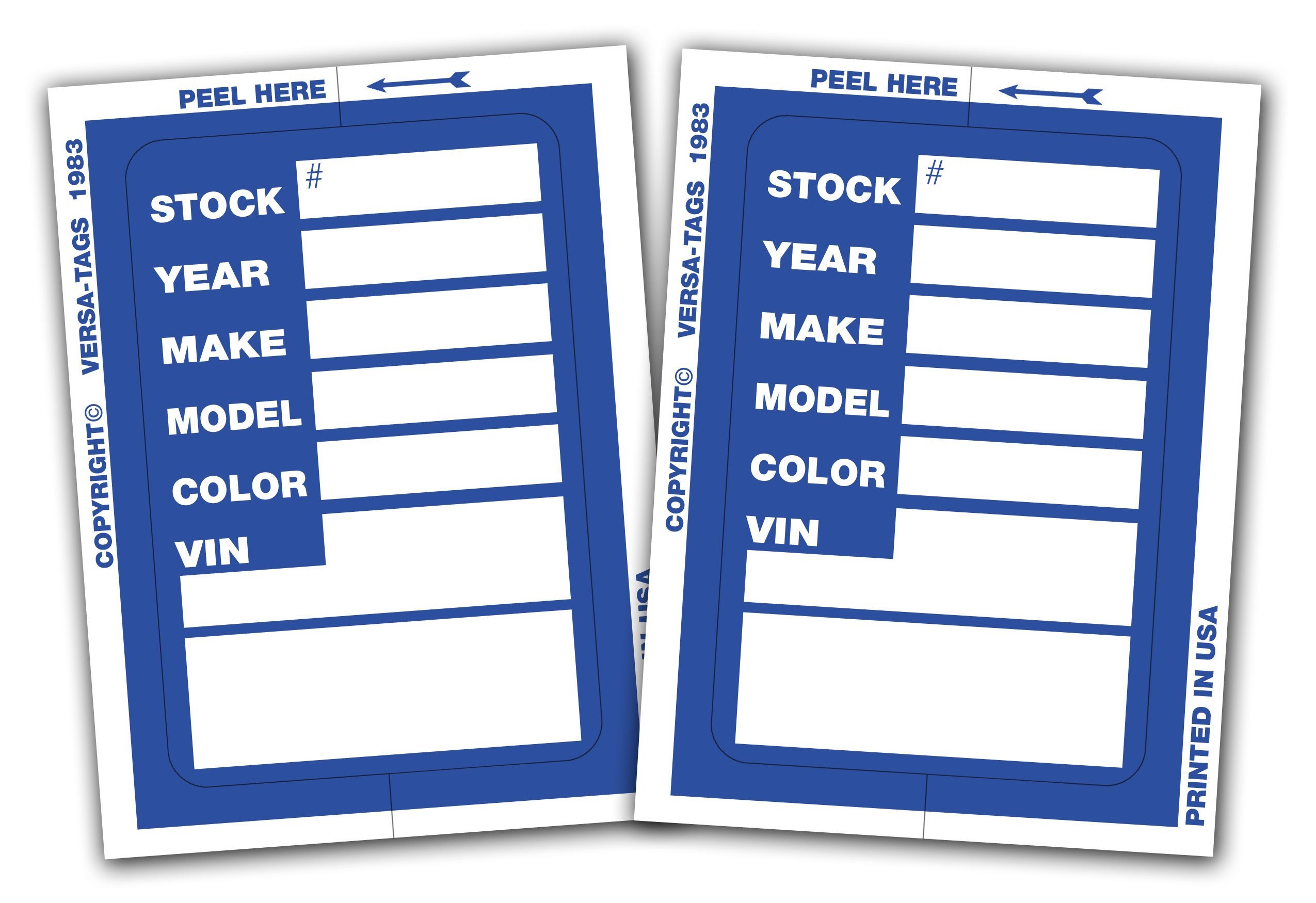 2-Pack of 100 Kleer-Bak Stock Stickers - Blue - Genuine Versa-Tag Kleer-Bak Car Dealership Stock Stickers (Blue)