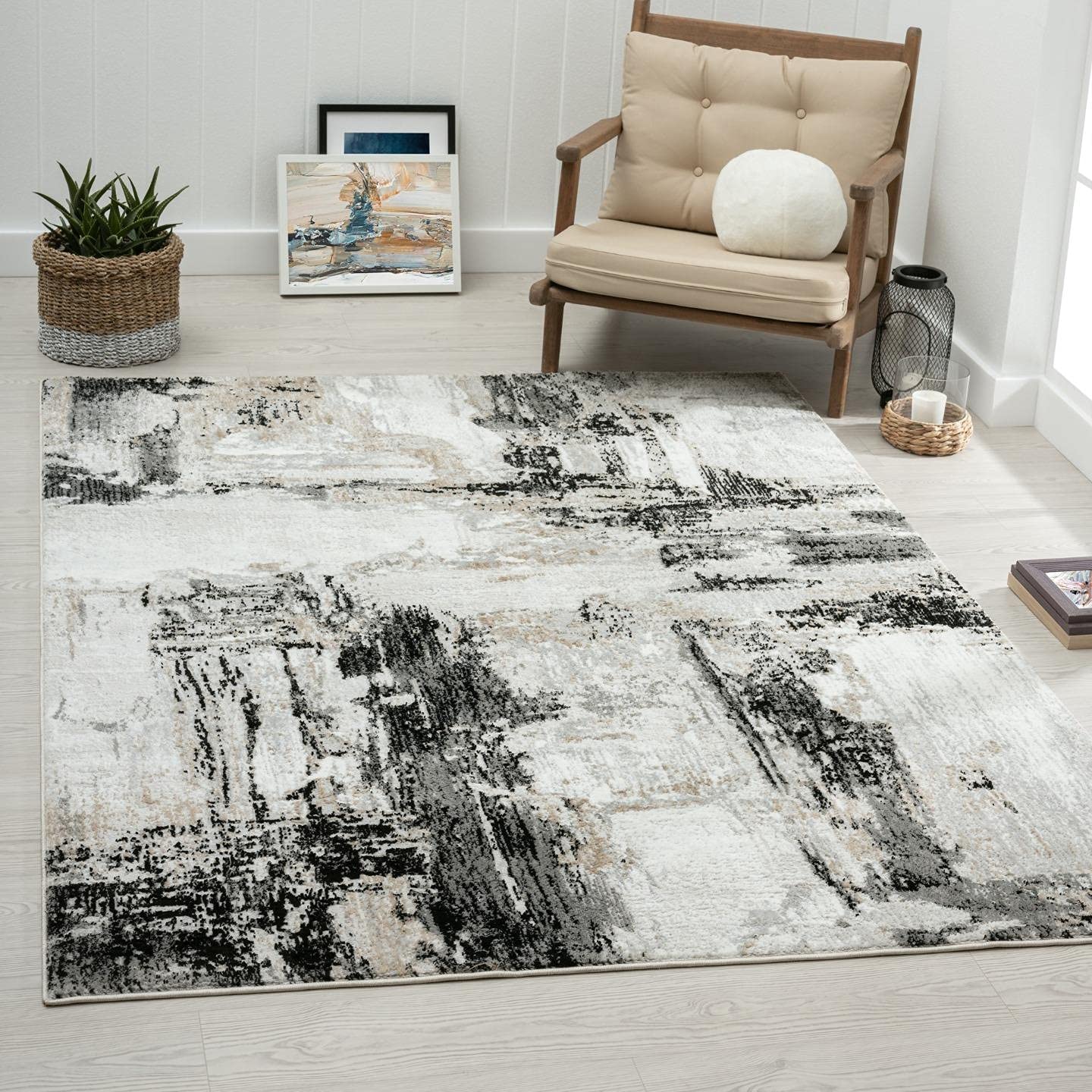 LUXE WEAVERSDistressed Abstract Gray 8x10 Area Rug, Non-Shedding Carpet