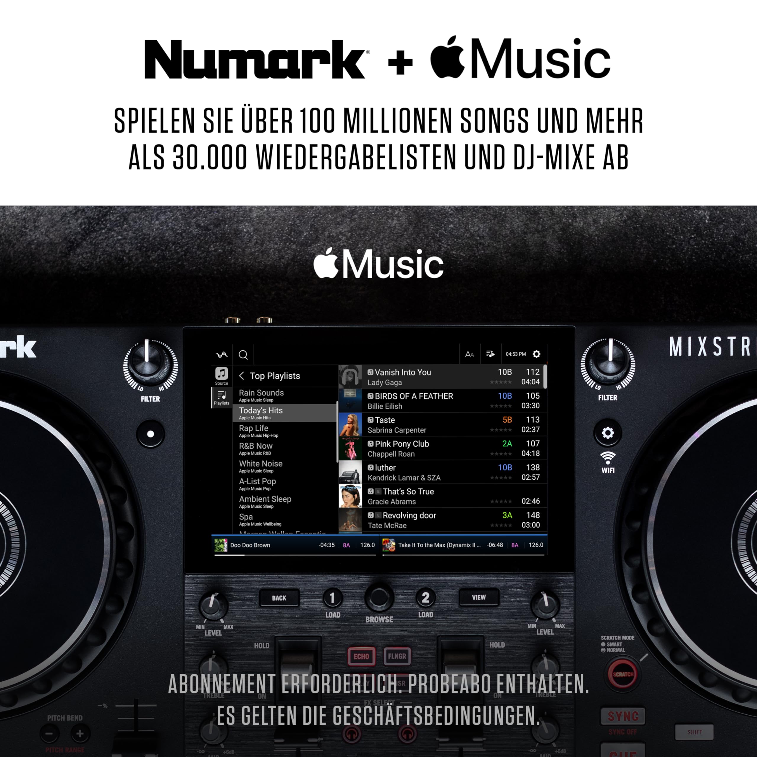 Numark Mixstream Pro+ DJ-Controller mit Stem-Trennung, 2 Decks, WLAN-Streaming, Mixer, 7 Zoll Touchscreen, Lautsprechern, kompatibel mit Serato und Virtual DJ