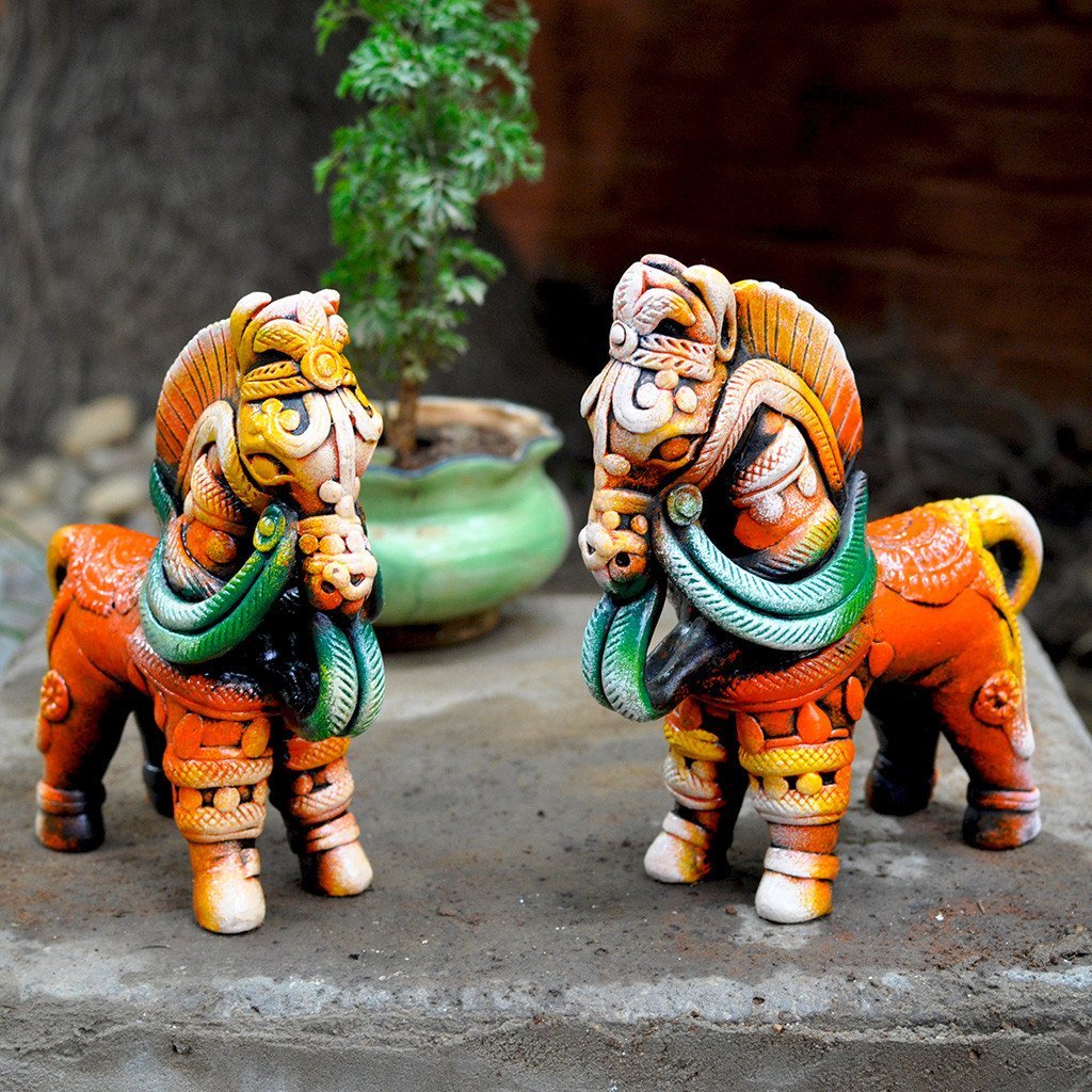 myBageecha - Handmade Set of 2 Decorative Terracotta Horses Home Decor-image-16