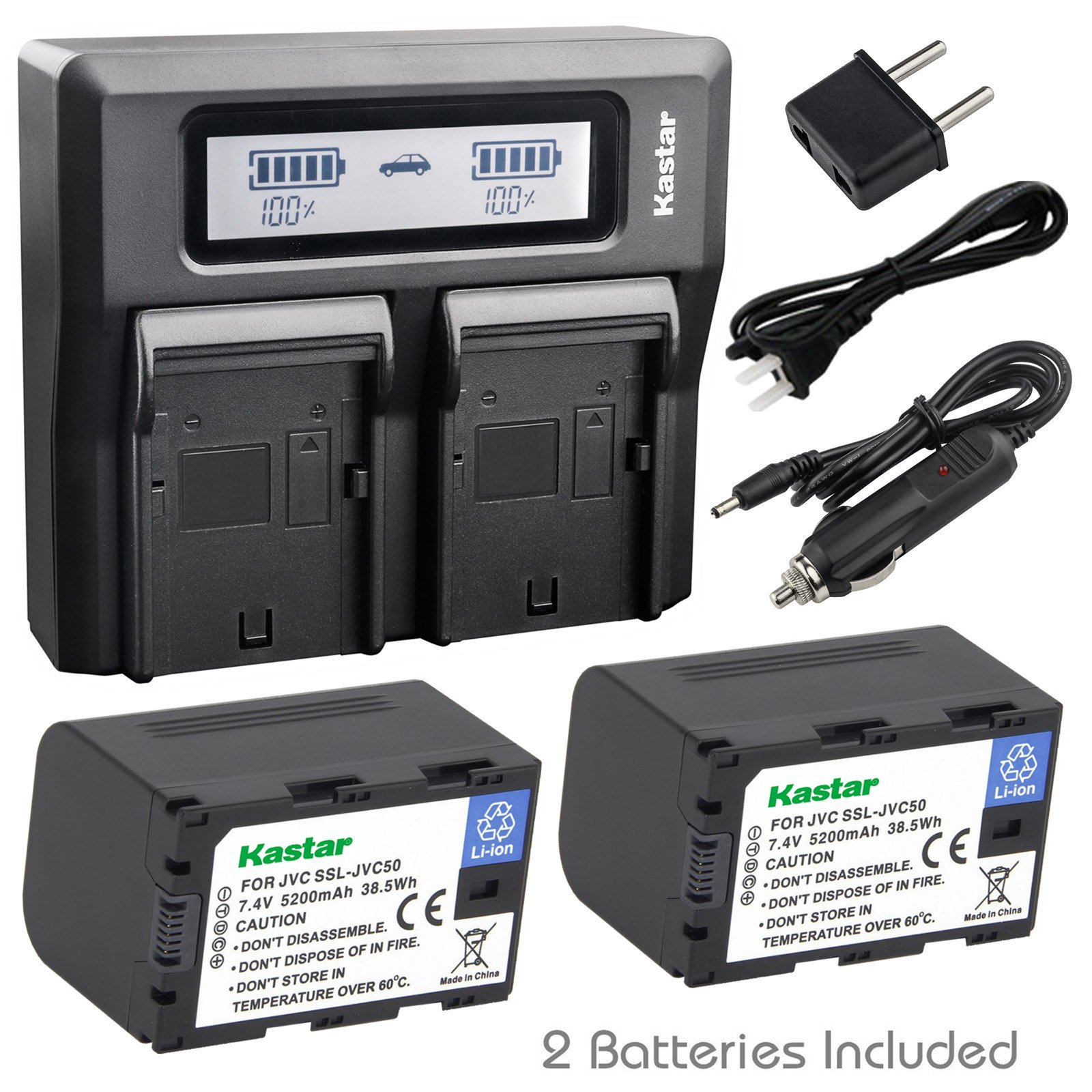 Kastar Fast Dual LCD Charger + 2X Battery for JVC SSL-JVC50 SSL-JVC75 BN-S8I50 and JVC GY-HMQ10 GY-L
