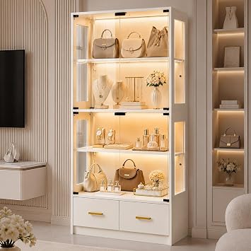 Lamtor 67" Glass Display Cabinet for Purses & Jewelry | White