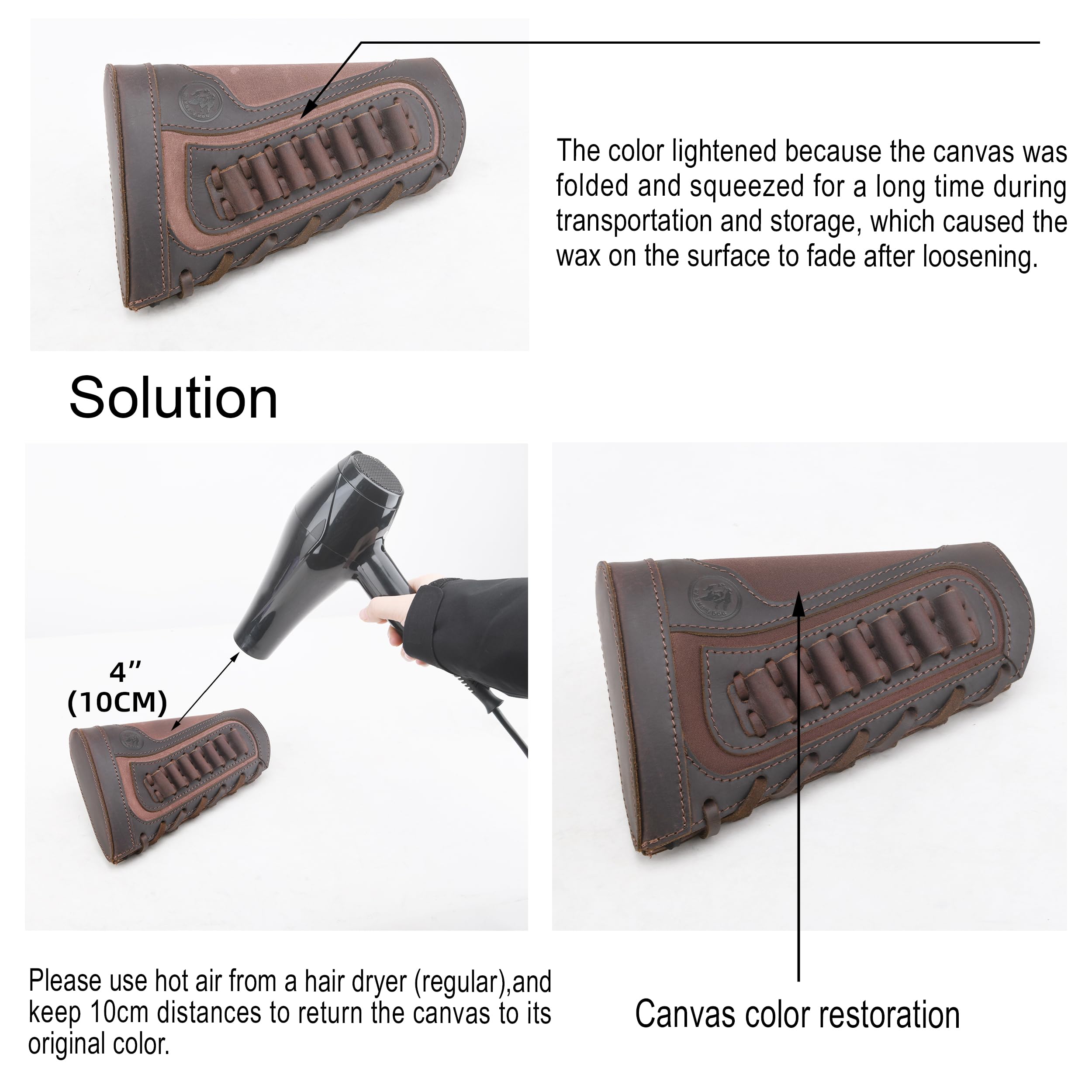 Leather Cheek Rest Canvas Buttstock Cover(Black, .308 .45-70 .30-06 .44MAG)