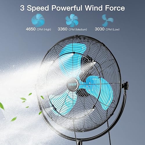 Miniatura 3 de pasapair Ventilador de pedestal de alta velocidad resistente de 20 pulgadas con potente motor de 15, ventilador de nebulización de pedestal para