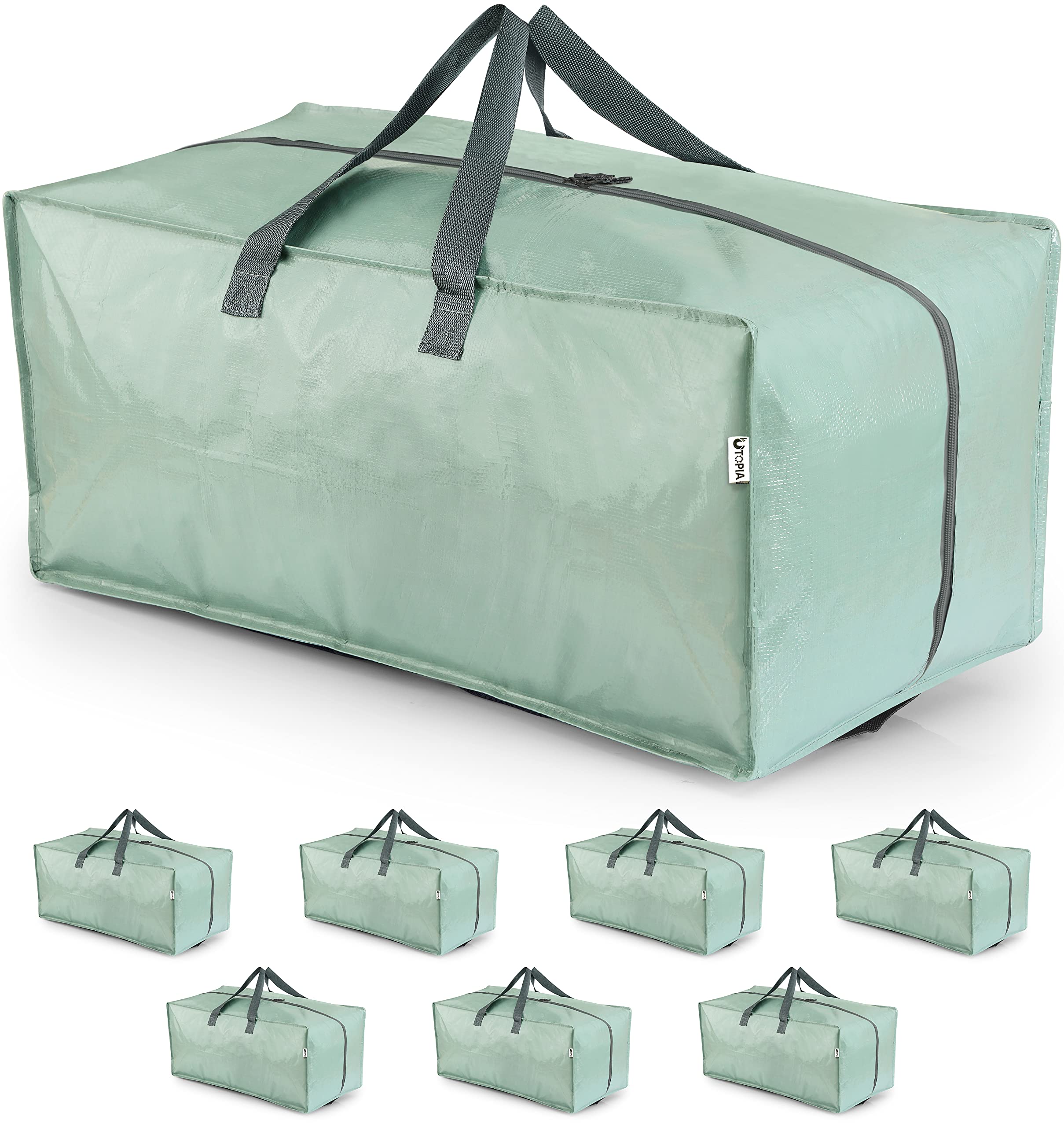 Utopia Home Extra Large Moving Bags, Heavy Duty Storage Bags with Zipper, Strong Handles for Packaging, Moving and Storing (8 Pack, Aqua Grey)