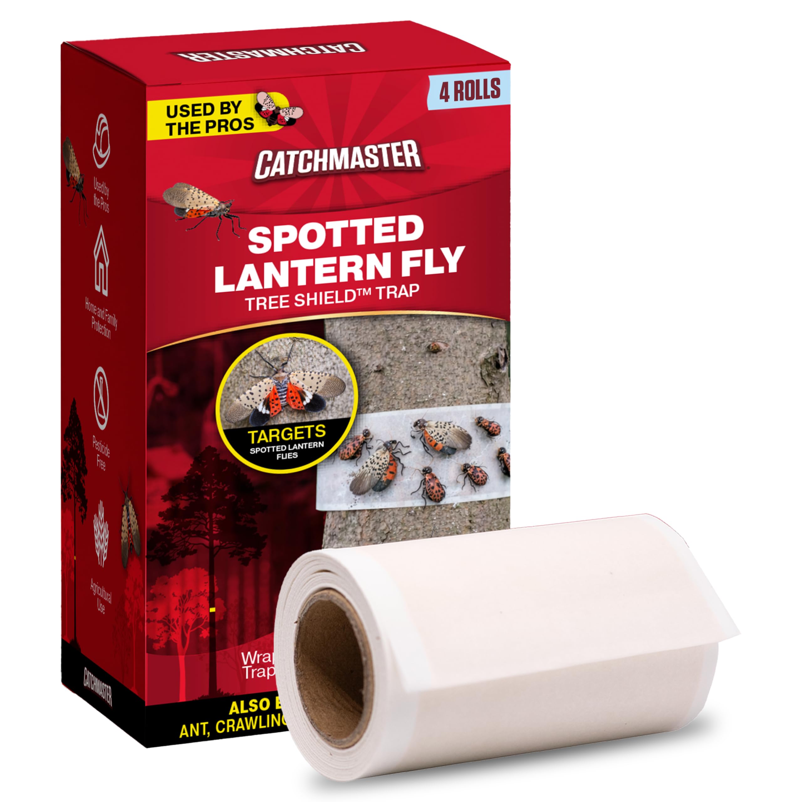 Catchmaster Tree Shield Lantern Fly & Ant Traps Insect Barrier, 4 Rolls 30ft Each, Outdoor Adhesive Crawling Insect Trap to Protect Trees, Fruit & Plants, Pest Control Lawn & Garden