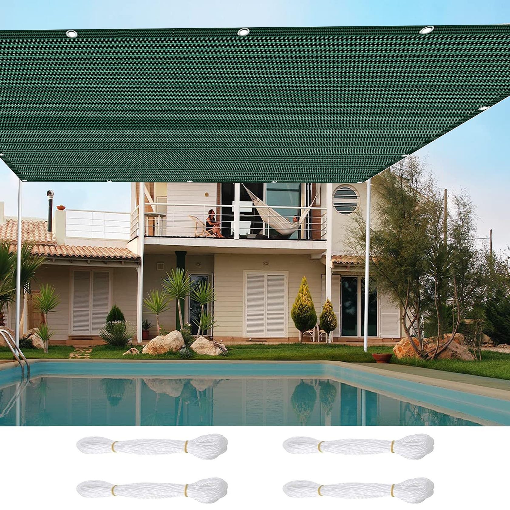 Sun Shade Sail 2.4 x 3.2 m Weather Resistant Durable Perfect Shade Cloth Sunscreen Pergola with Free Ropes for Garden Yard Lawn, Dark Green — image 1