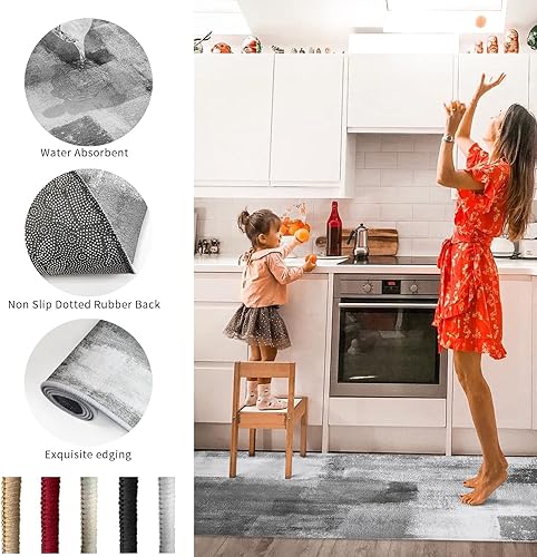 Miniatura 6 de Savannan Runner Rugs and Mats 1 Pcs, Abstract Grey White Gray Geometric Oil Painting Non Slid,Absorbent Kitchen Rug,Rubber Dots Backing Indoor Door