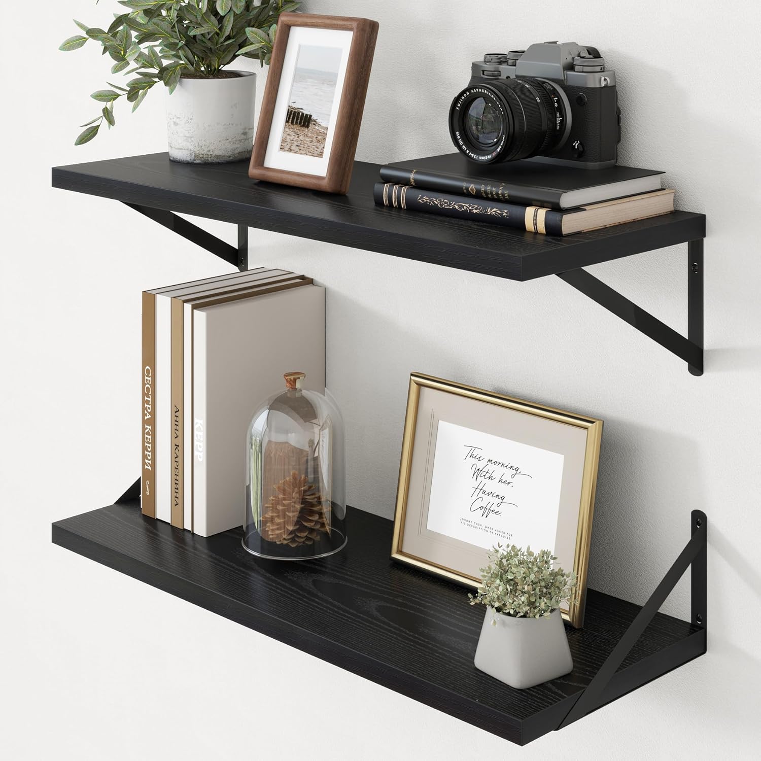 Axeman Floating Shelves for Wall White - 36 Inch Wide x 12 Inch Deep Wall Shelves Set of 2 - White Deep Wood Floating Shelves for Living Room Bedroom Laundry Room